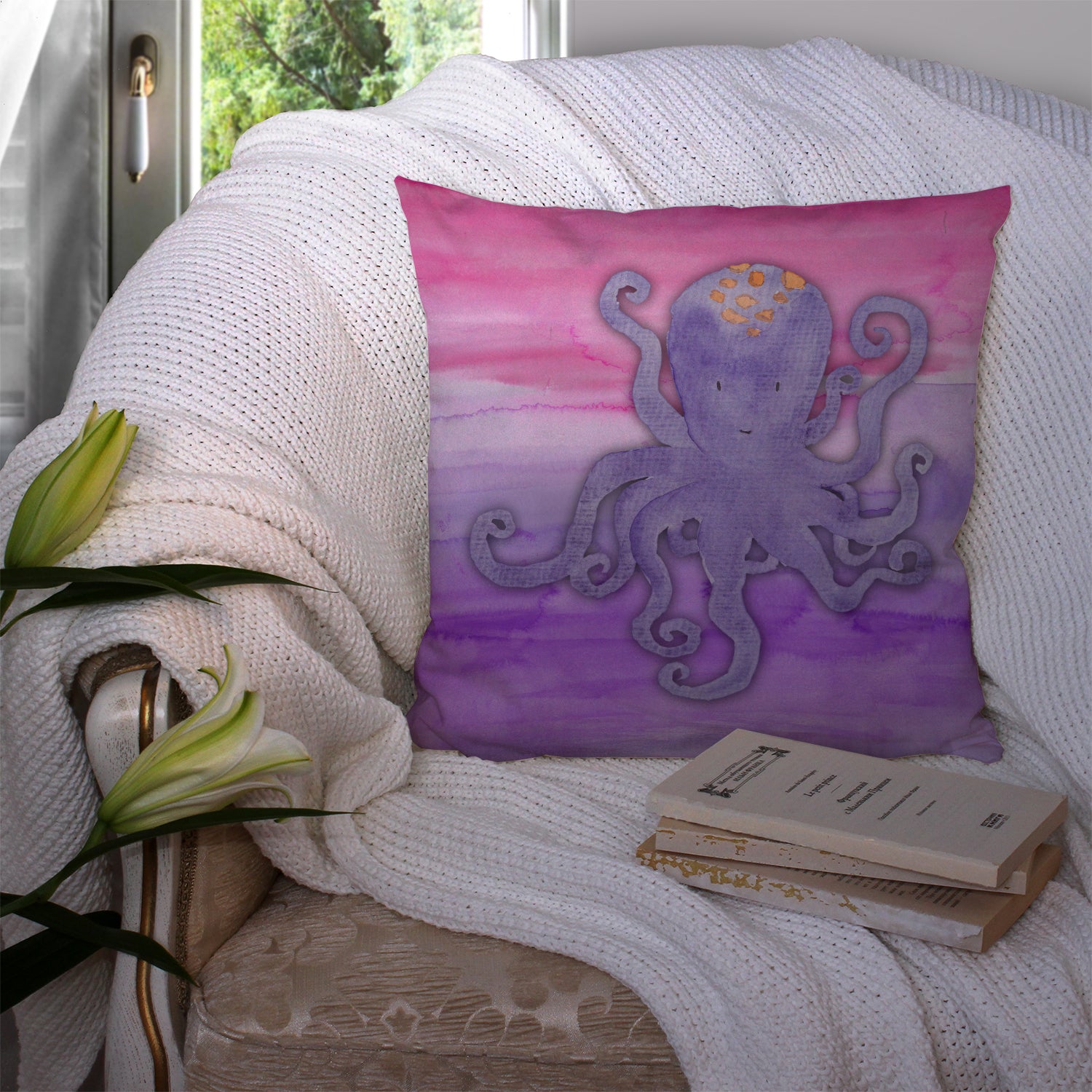 Octopus Watercolor Fabric Decorative Pillow BB7424PW1414 - the-store.com