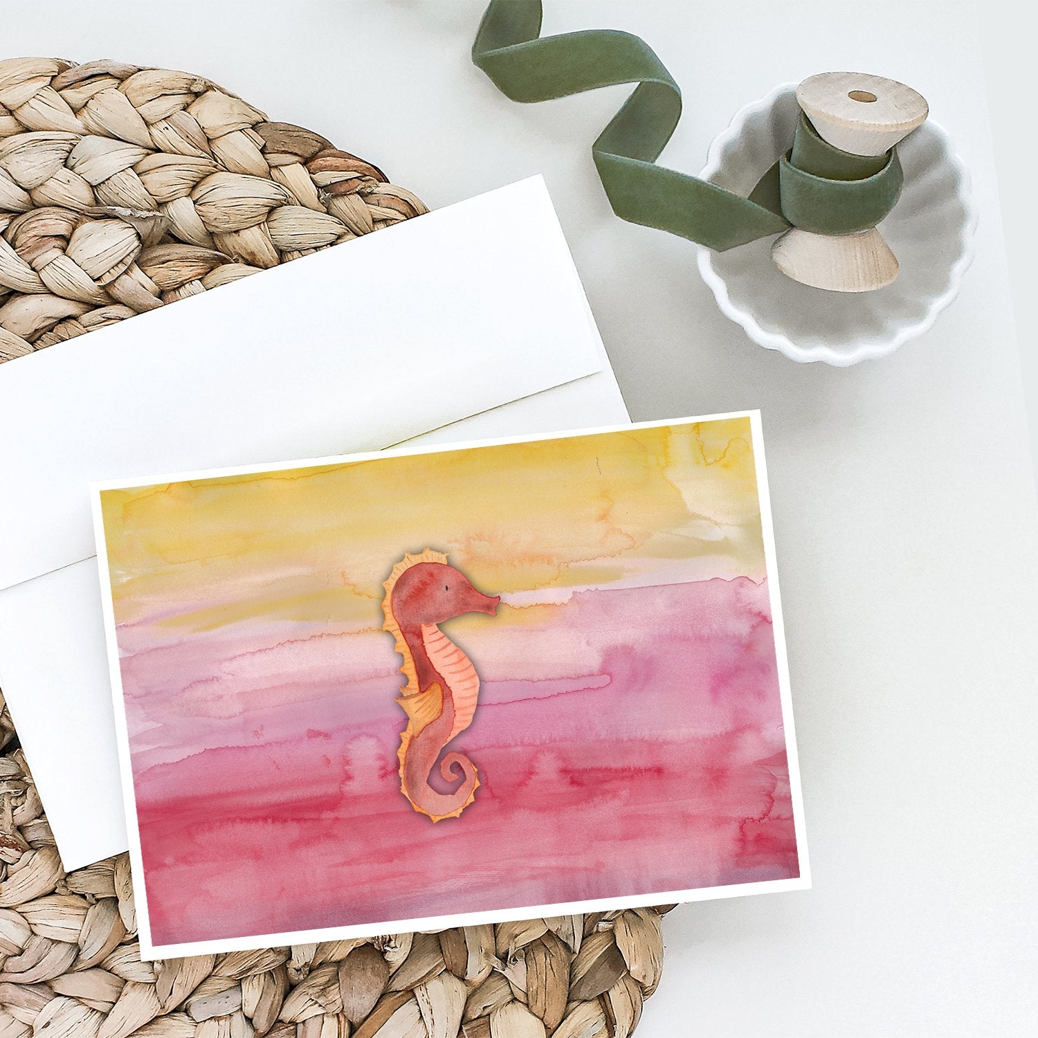 Seahorse Watercolor Greeting Cards and Envelopes Pack of 8 - the-store.com
