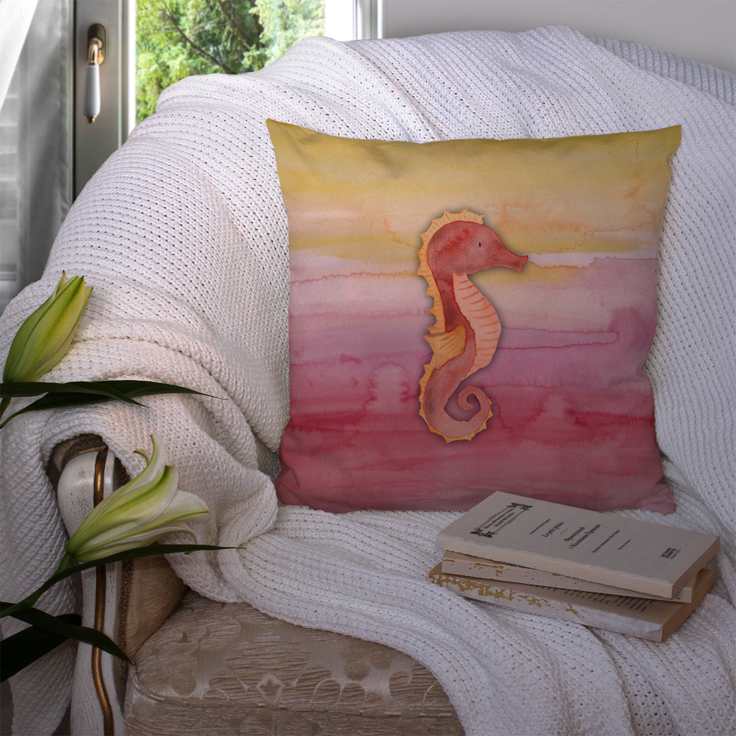 Seahorse Watercolor Fabric Decorative Pillow BB7425PW1414 - the-store.com