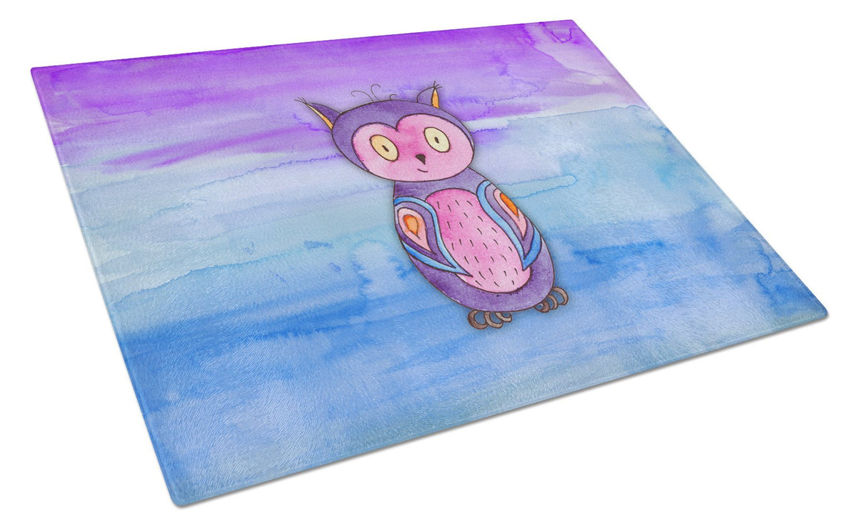Pink and Purple Owl Watercolor Glass Cutting Board Large BB7427LCB by Caroline&#39;s Treasures