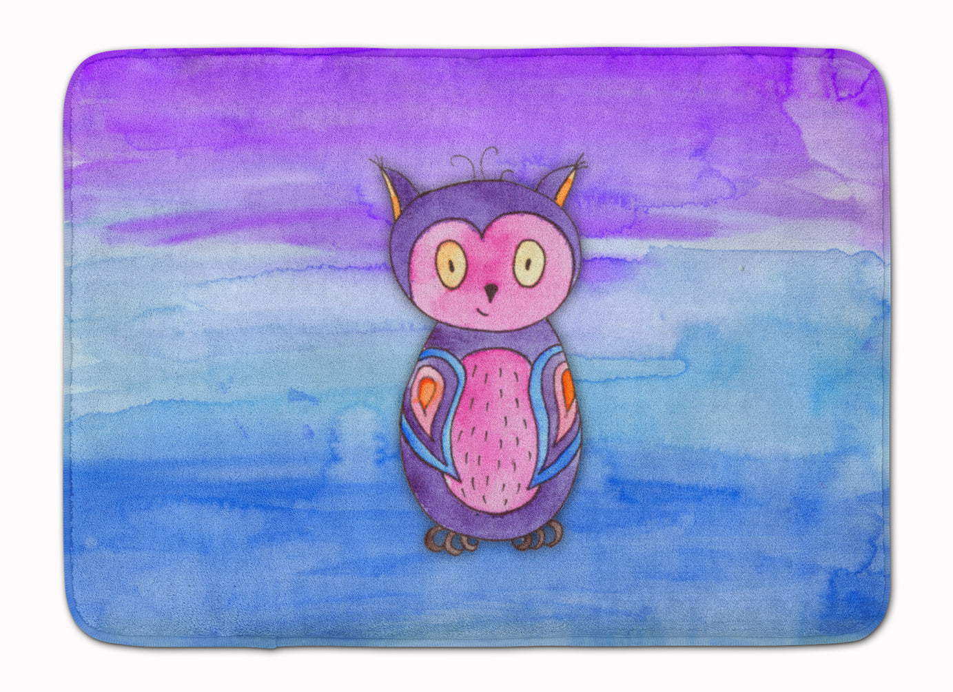 Pink and Purple Owl Watercolor Machine Washable Memory Foam Mat BB7427RUG - the-store.com