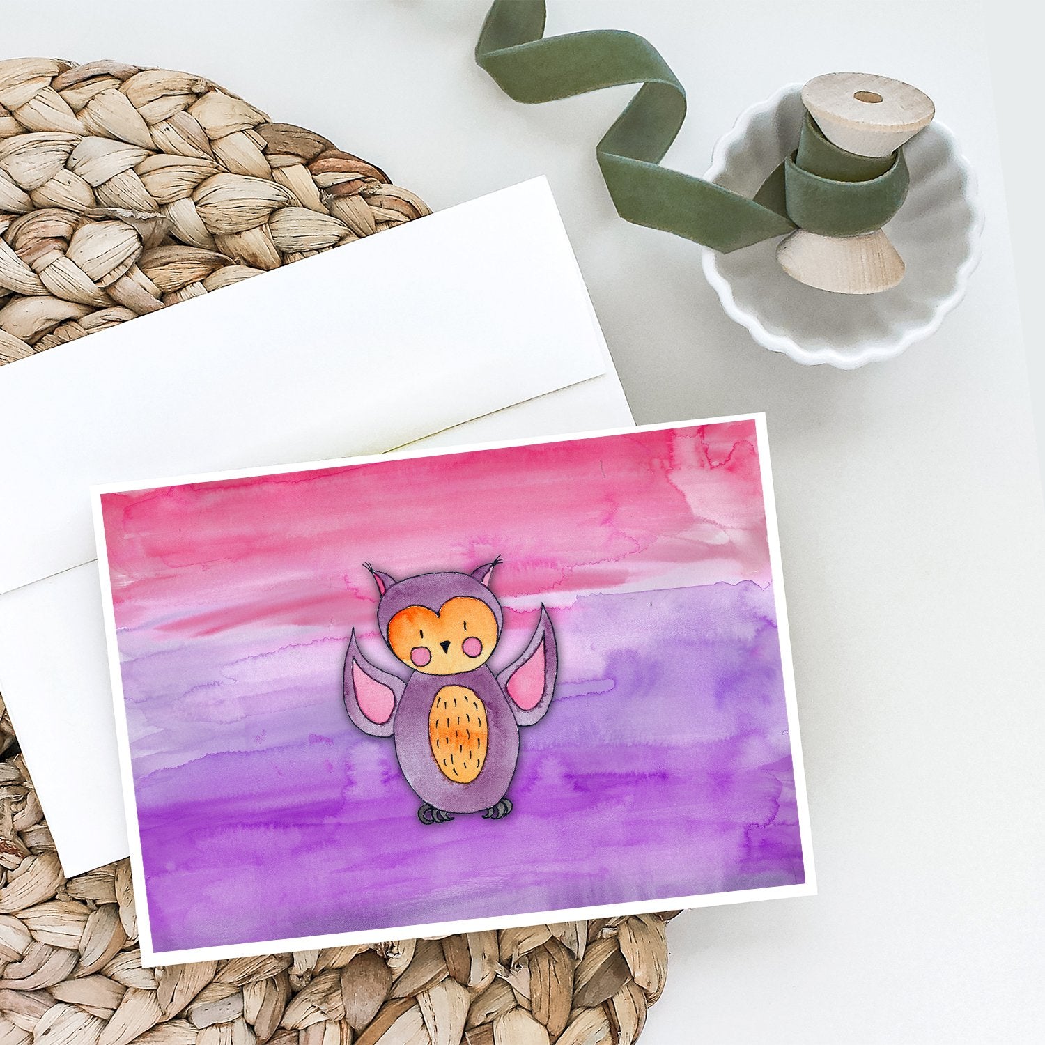Pink and Purple Owl Watercolor Greeting Cards and Envelopes Pack of 8 - the-store.com