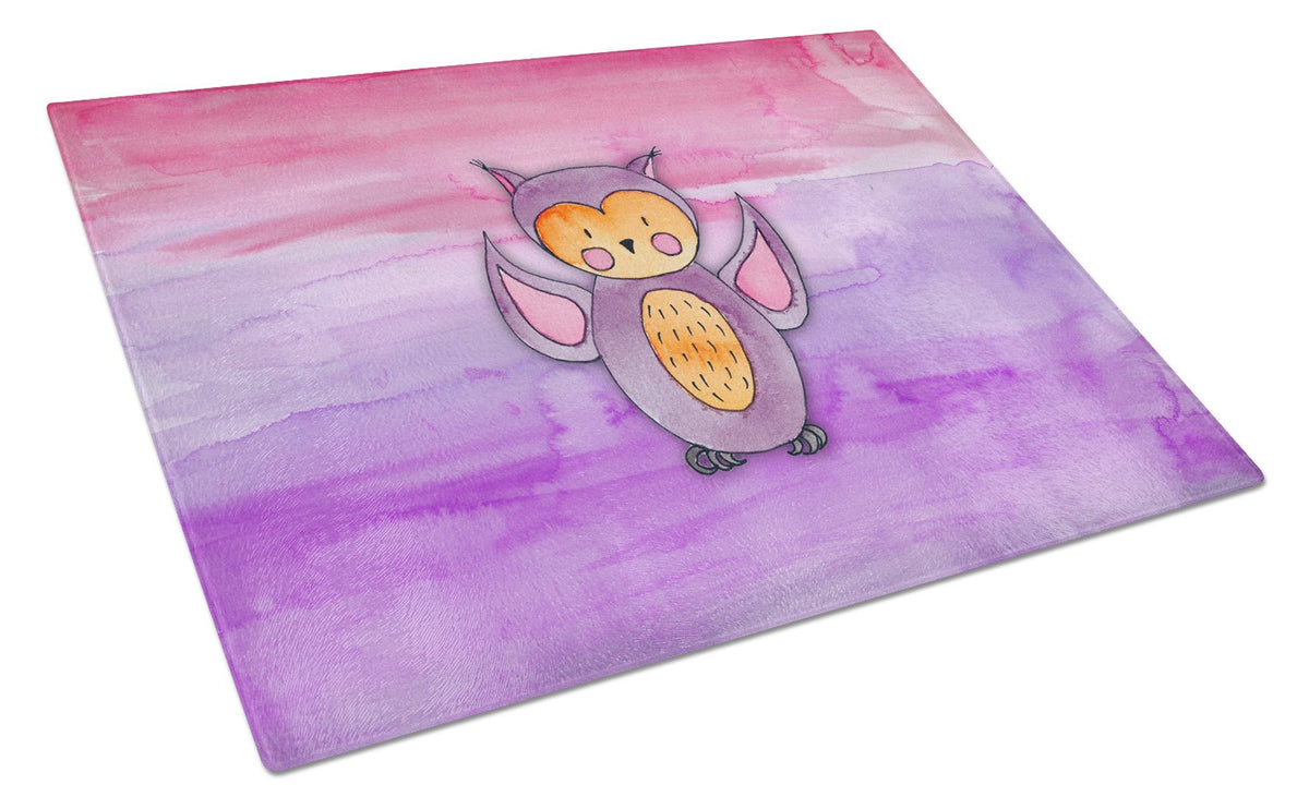 Pink and Purple Owl Watercolor Glass Cutting Board Large BB7428LCB by Caroline&#39;s Treasures