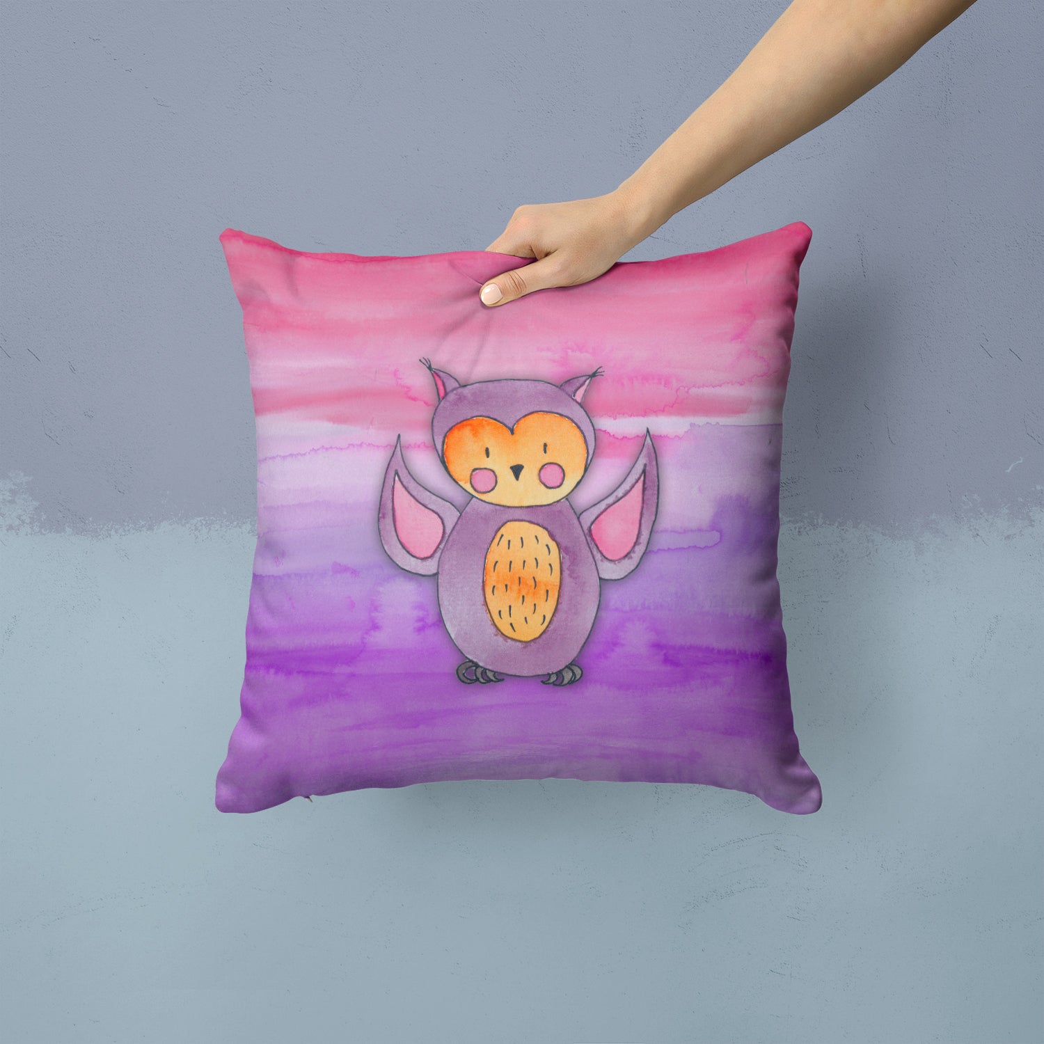 Pink and Purple Owl Watercolor Fabric Decorative Pillow BB7428PW1414 - the-store.com
