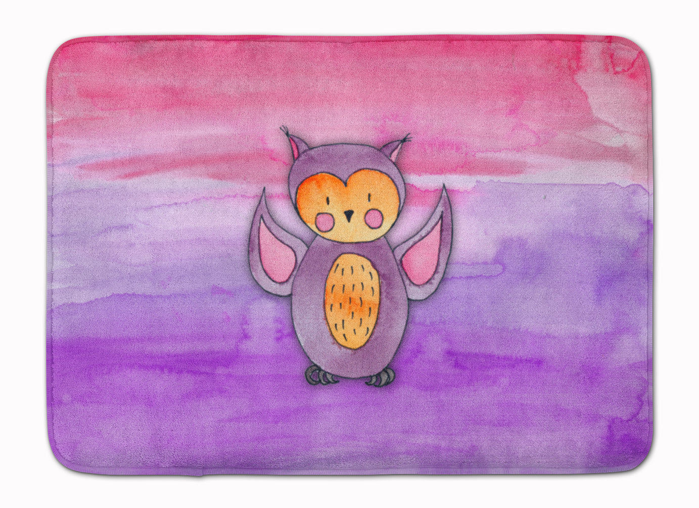 Pink and Purple Owl Watercolor Machine Washable Memory Foam Mat BB7428RUG - the-store.com