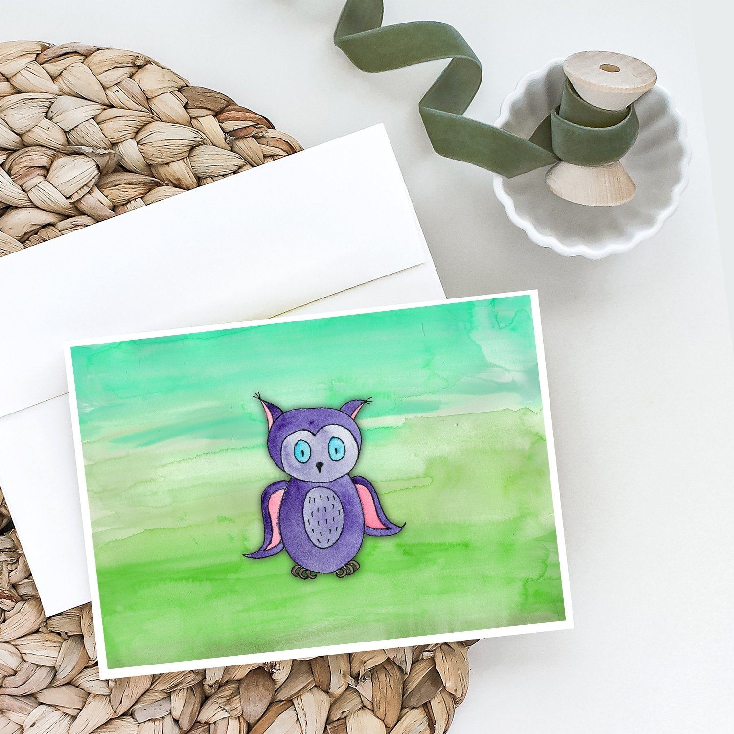 Purple Owl Watercolor Greeting Cards and Envelopes Pack of 8 - the-store.com