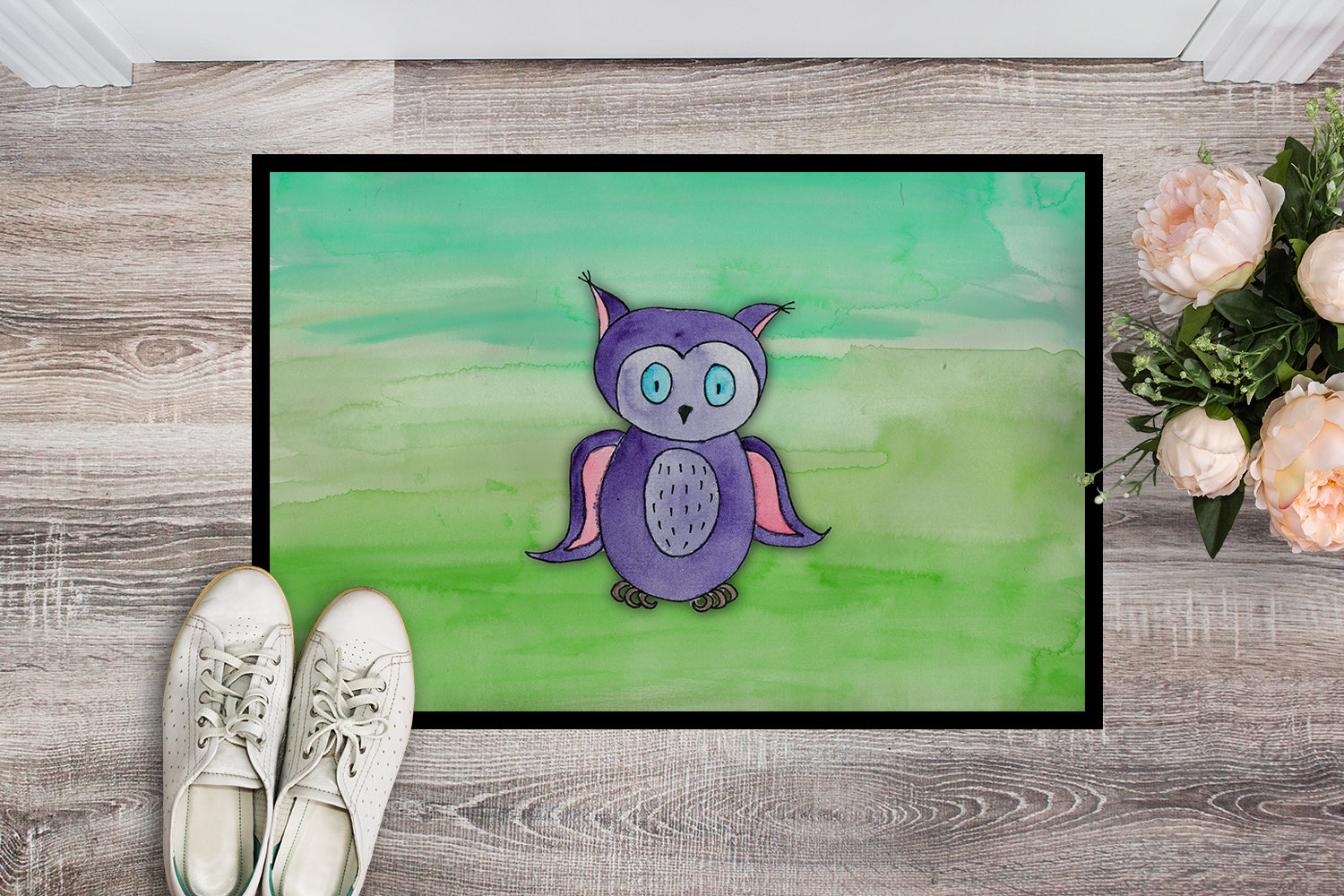 Purple Owl Watercolor Indoor or Outdoor Mat 18x27 BB7429MAT - the-store.com