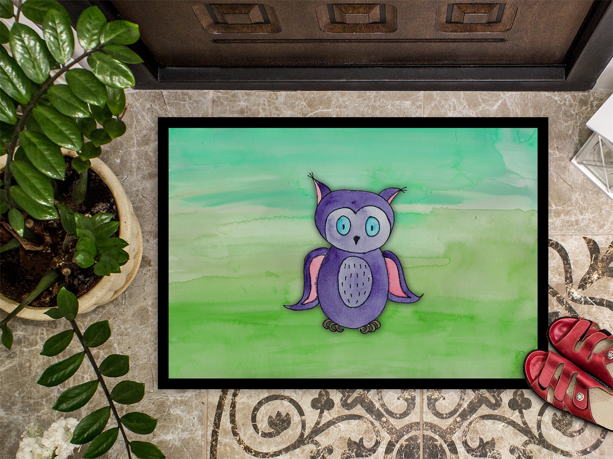 Purple Owl Watercolor Indoor or Outdoor Mat 18x27 BB7429MAT - the-store.com
