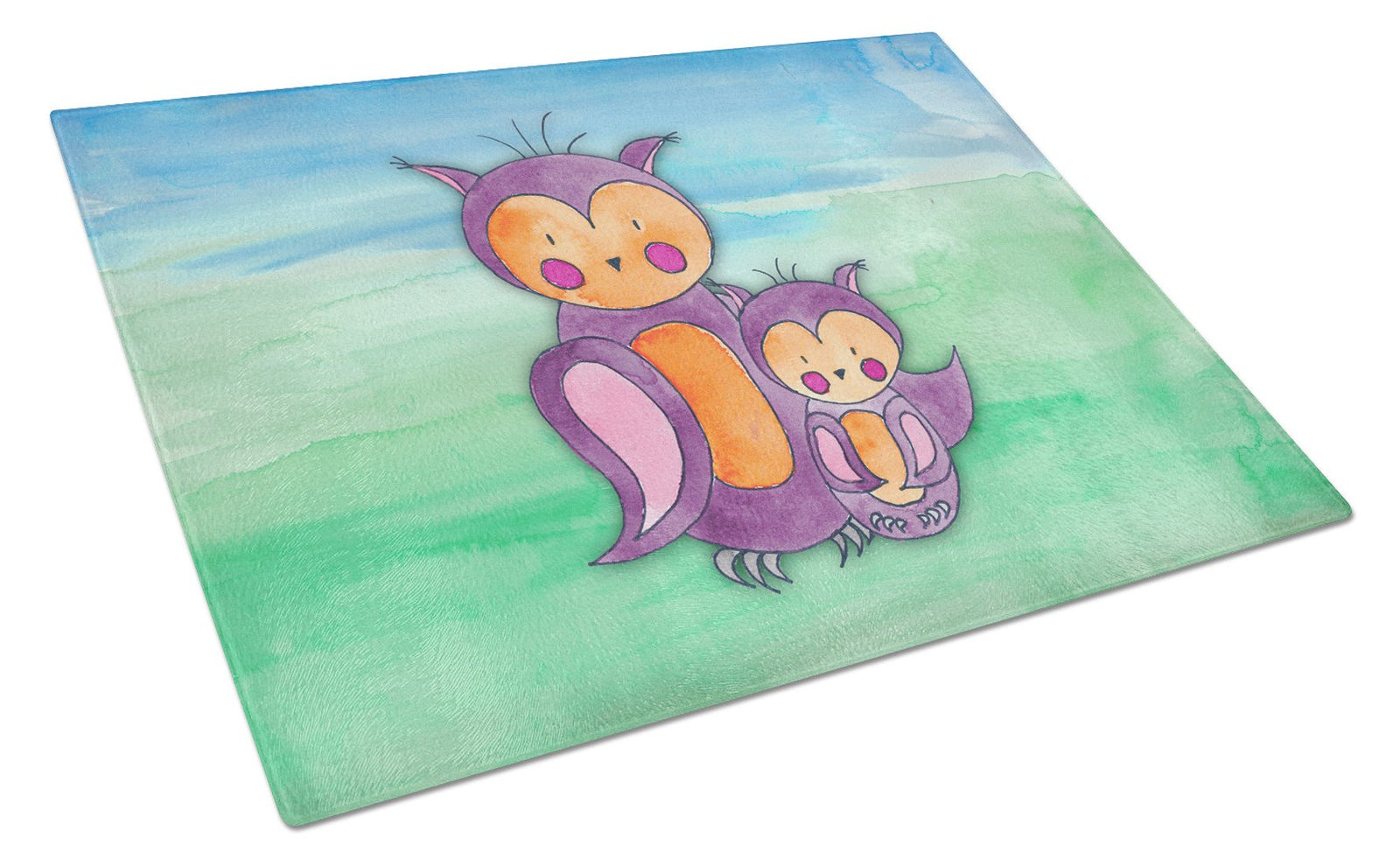Momma and Baby Owl Watercolor Glass Cutting Board Large BB7430LCB by Caroline's Treasures
