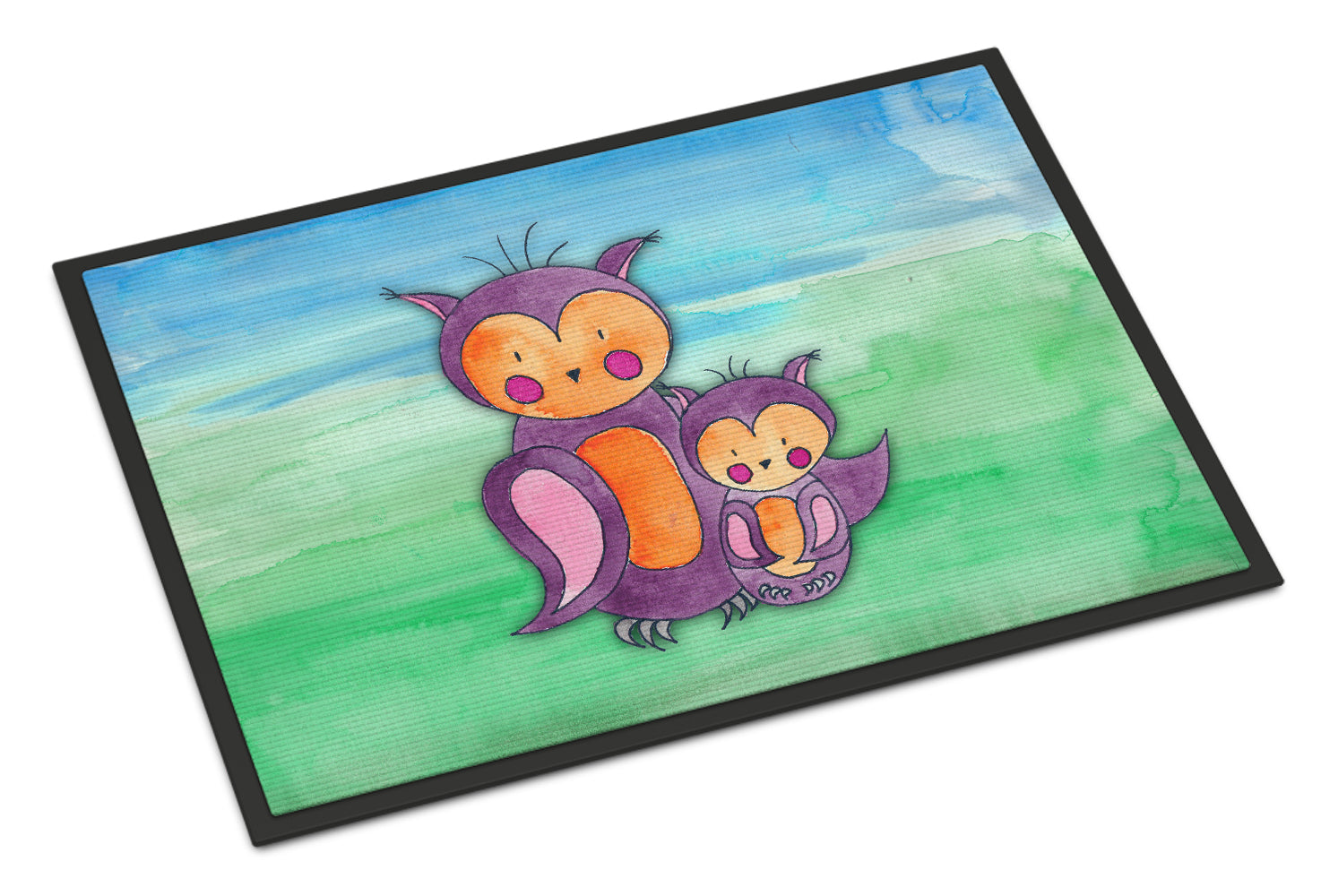 Momma and Baby Owl Watercolor Indoor or Outdoor Mat 18x27 BB7430MAT - the-store.com