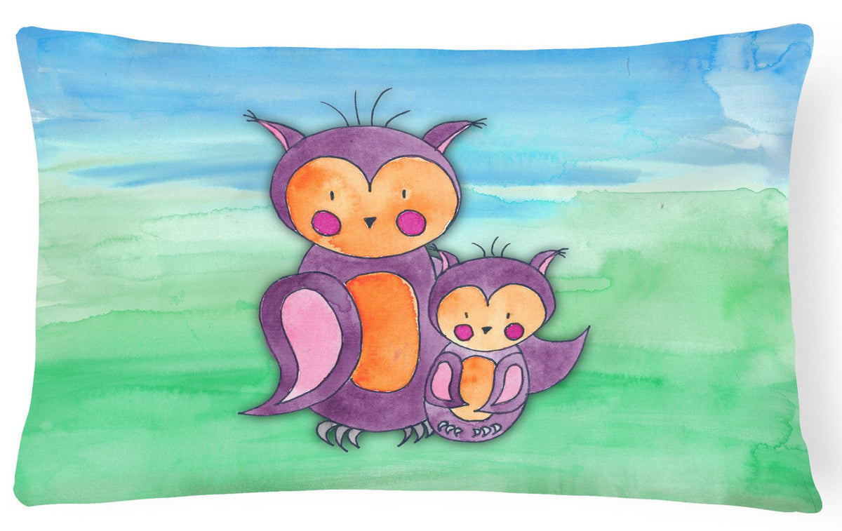Momma and Baby Owl Watercolor Canvas Fabric Decorative Pillow BB7430PW1216 by Caroline&#39;s Treasures