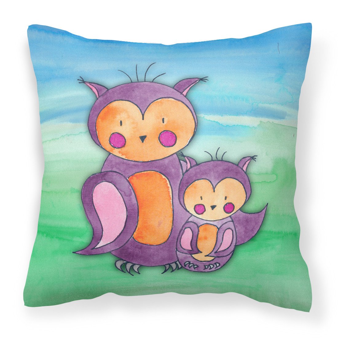 Momma and Baby Owl Watercolor Fabric Decorative Pillow BB7430PW1818 by Caroline&#39;s Treasures