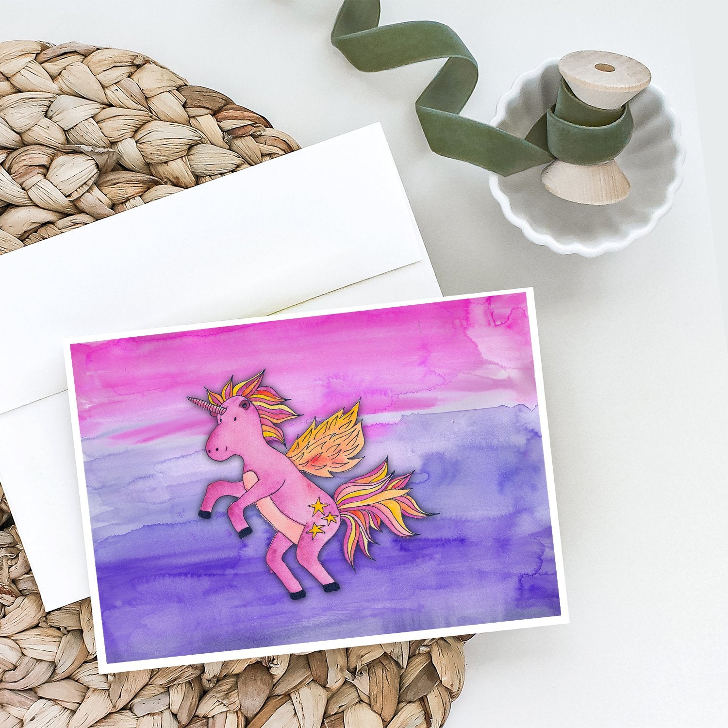 Pink Unicorn Watercolor Greeting Cards and Envelopes Pack of 8 - the-store.com