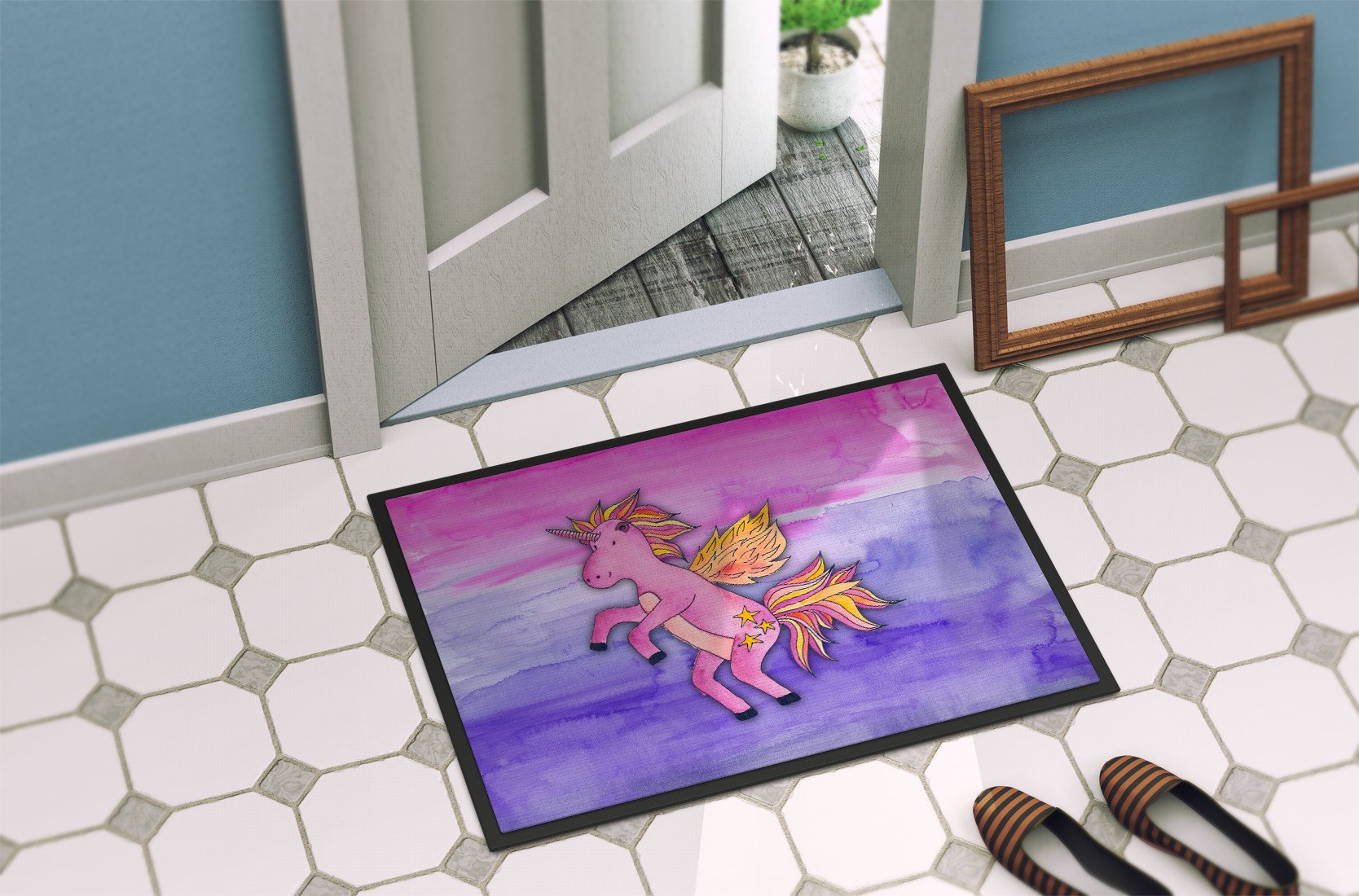 Pink Unicorn Watercolor Indoor or Outdoor Mat 24x36 BB7432JMAT by Caroline's Treasures