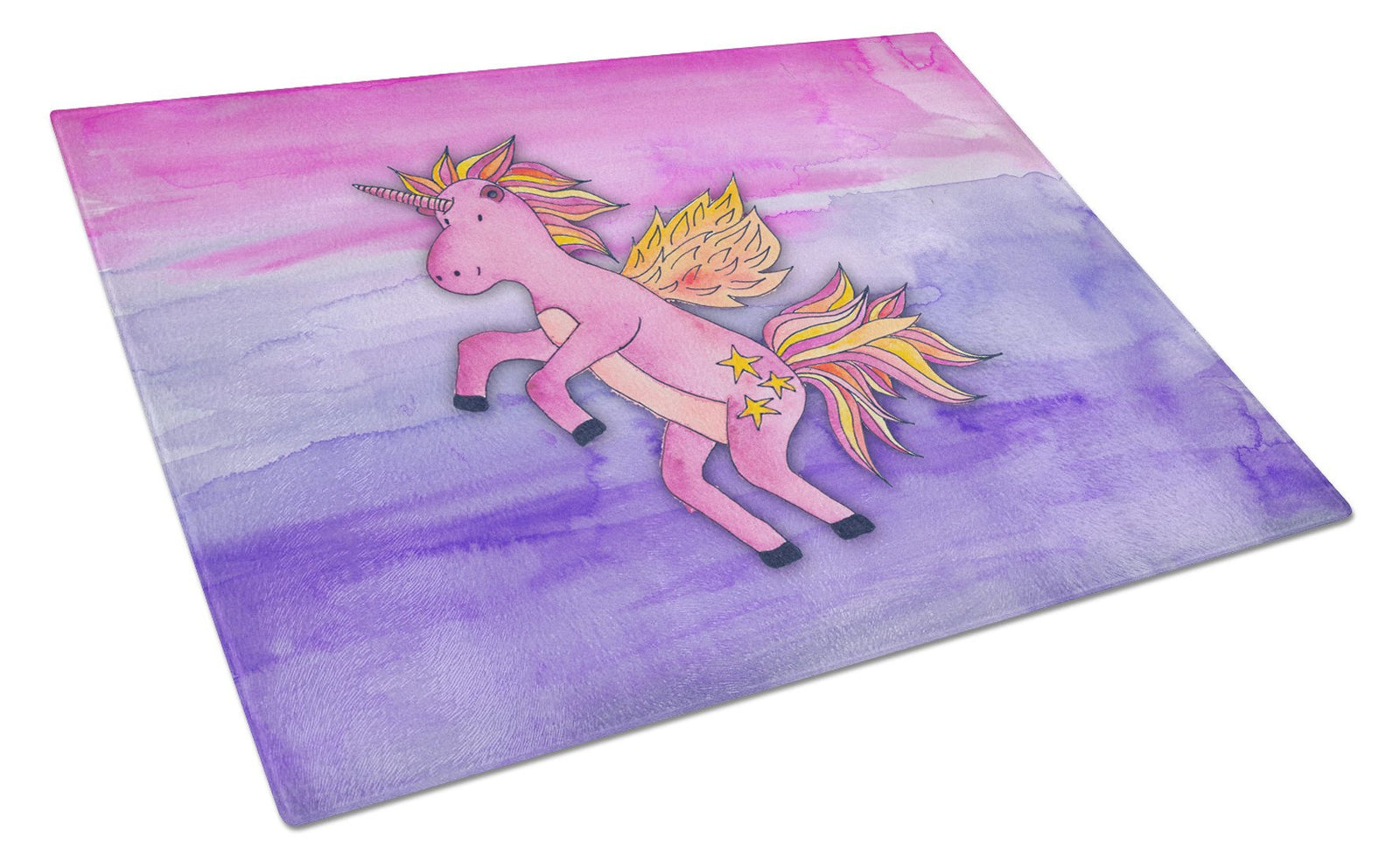 Pink Unicorn Watercolor Glass Cutting Board Large BB7432LCB by Caroline's Treasures