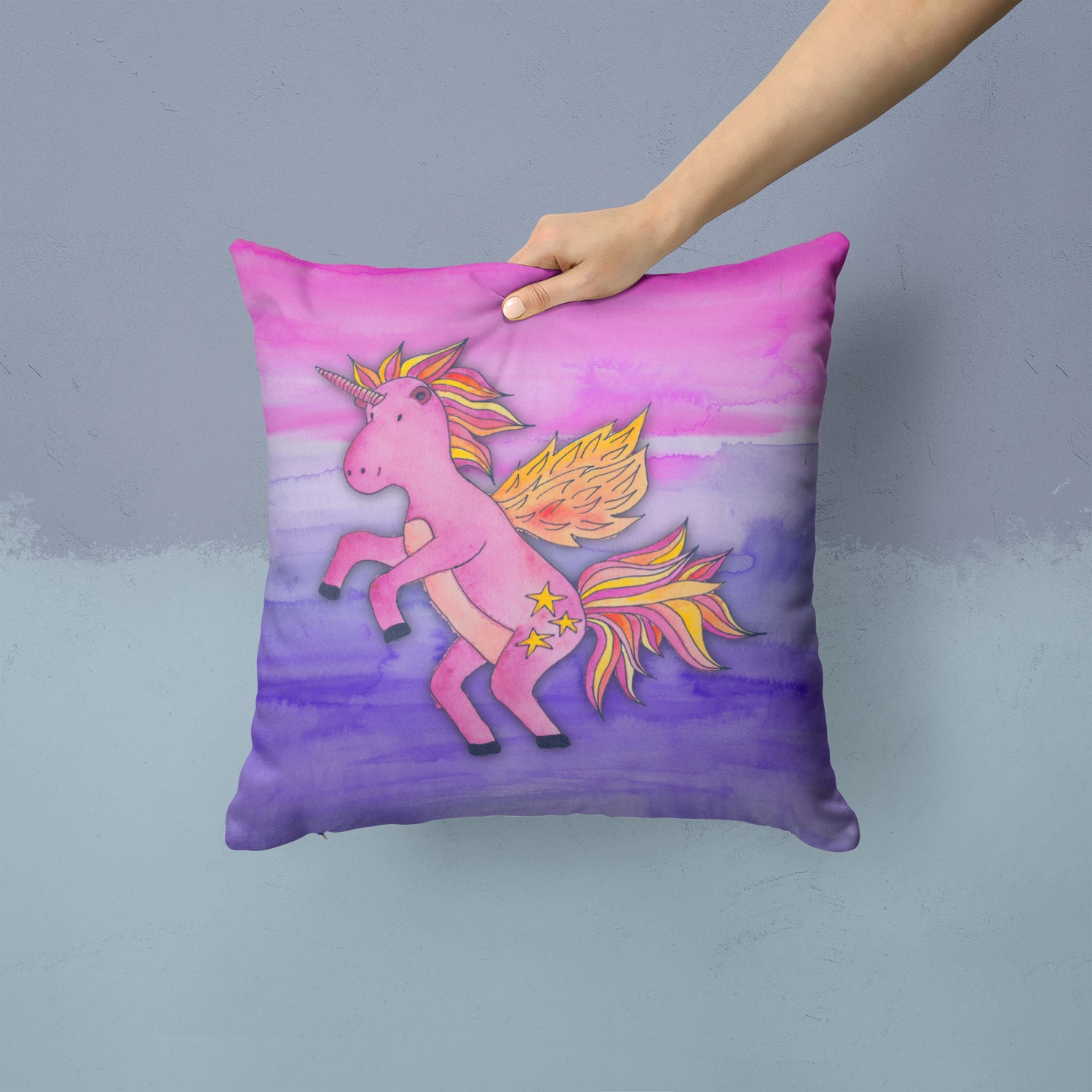 Pink Unicorn Watercolor Fabric Decorative Pillow BB7432PW1414 - the-store.com