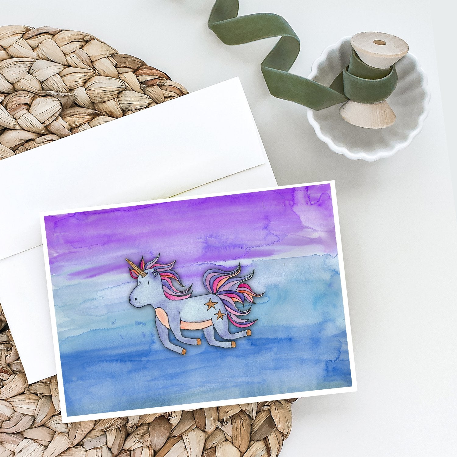 Buy this Blue Unicorn Watercolor Greeting Cards and Envelopes Pack of 8