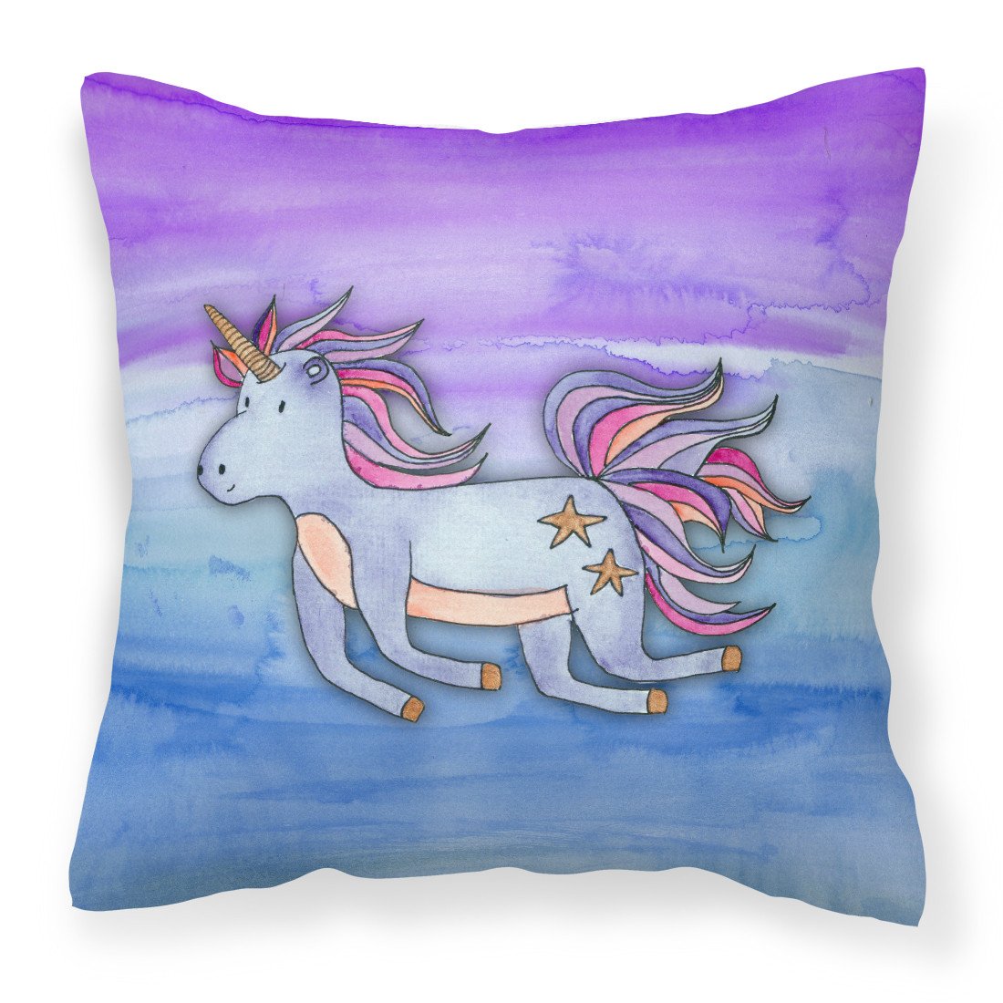 Blue Unicorn Watercolor Fabric Decorative Pillow BB7433PW1818 by Caroline&#39;s Treasures
