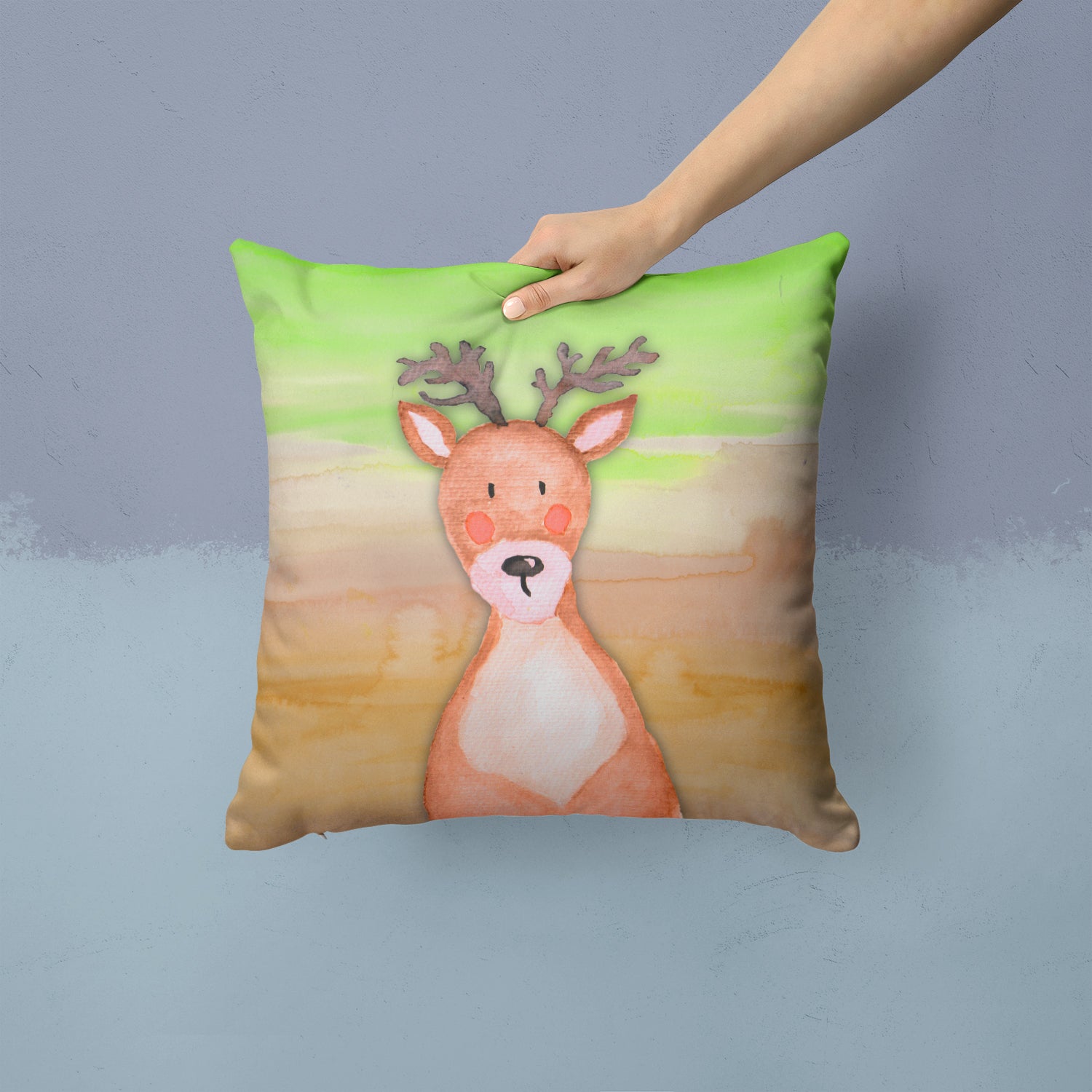 Deer Watercolor Fabric Decorative Pillow BB7435PW1414 - the-store.com