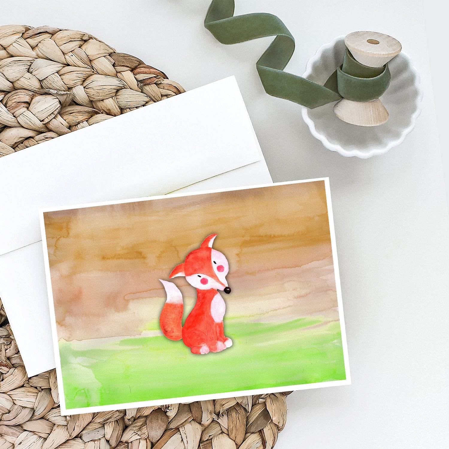 Caroline's Treasures Fox Watercolor Greeting Cards - Blank Note Cards – 8-Pack of Artist-Designed Cards with Envelopes