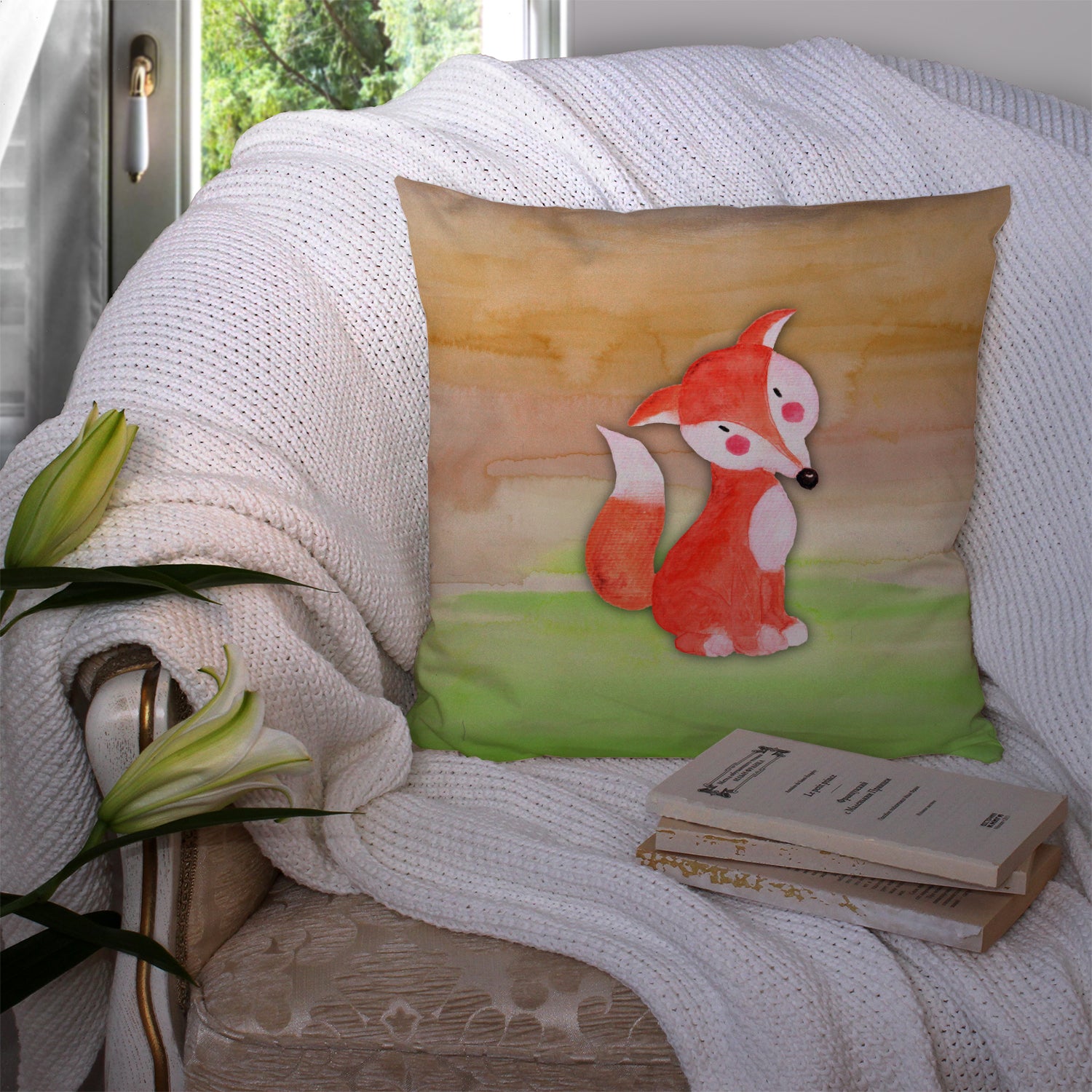 Fox Watercolor Fabric Decorative Pillow BB7436PW1414 - the-store.com
