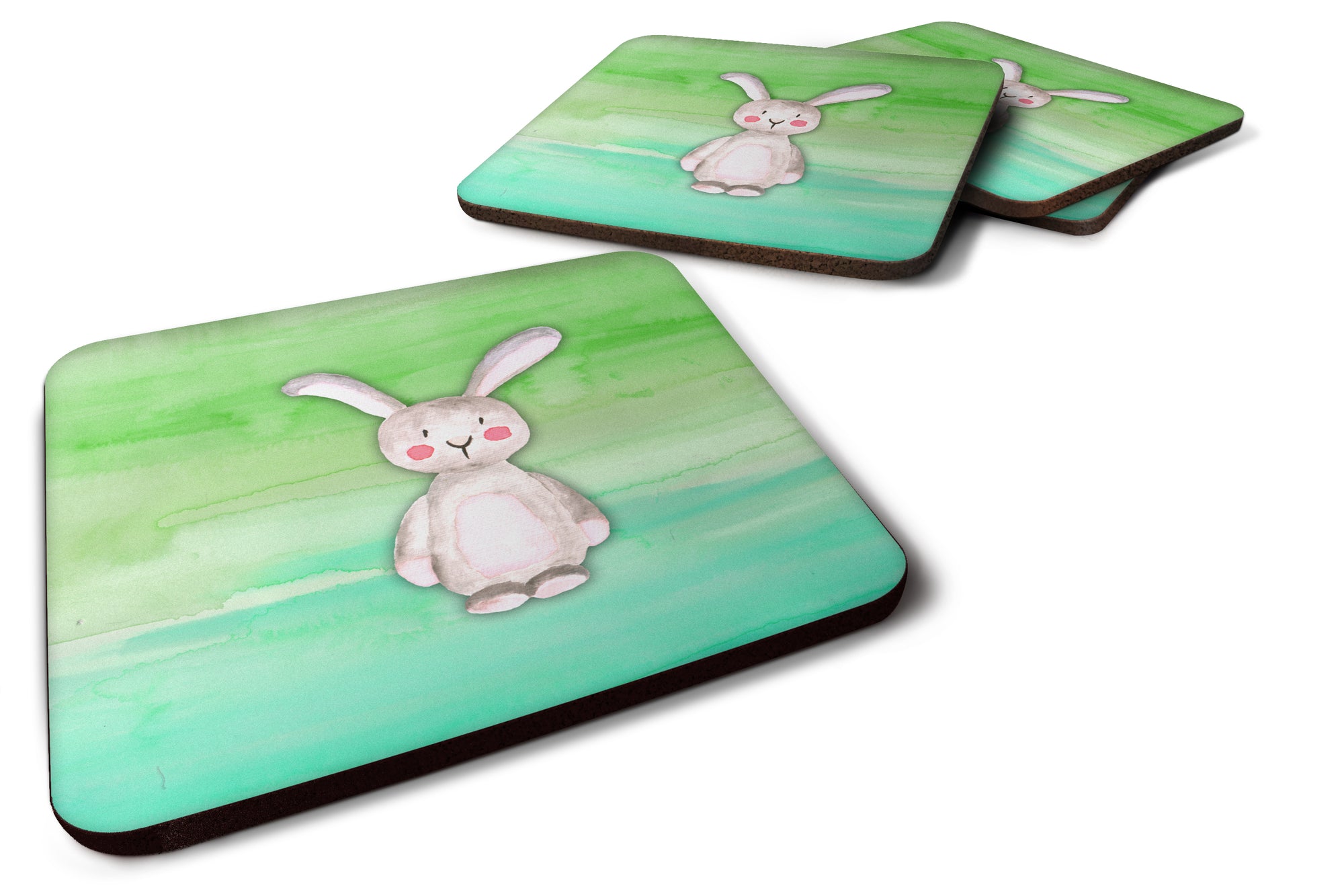 Bunny Rabbit Watercolor Foam Coaster Set of 4 BB7437FC - the-store.com
