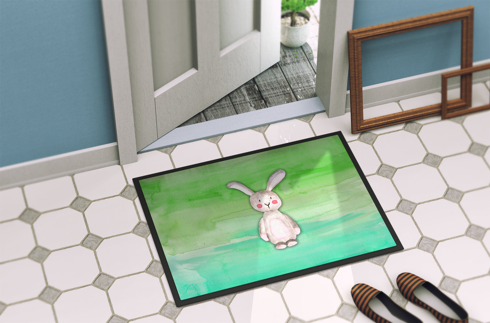 Bunny Rabbit Watercolor Indoor or Outdoor Mat 18x27 BB7437MAT - the-store.com