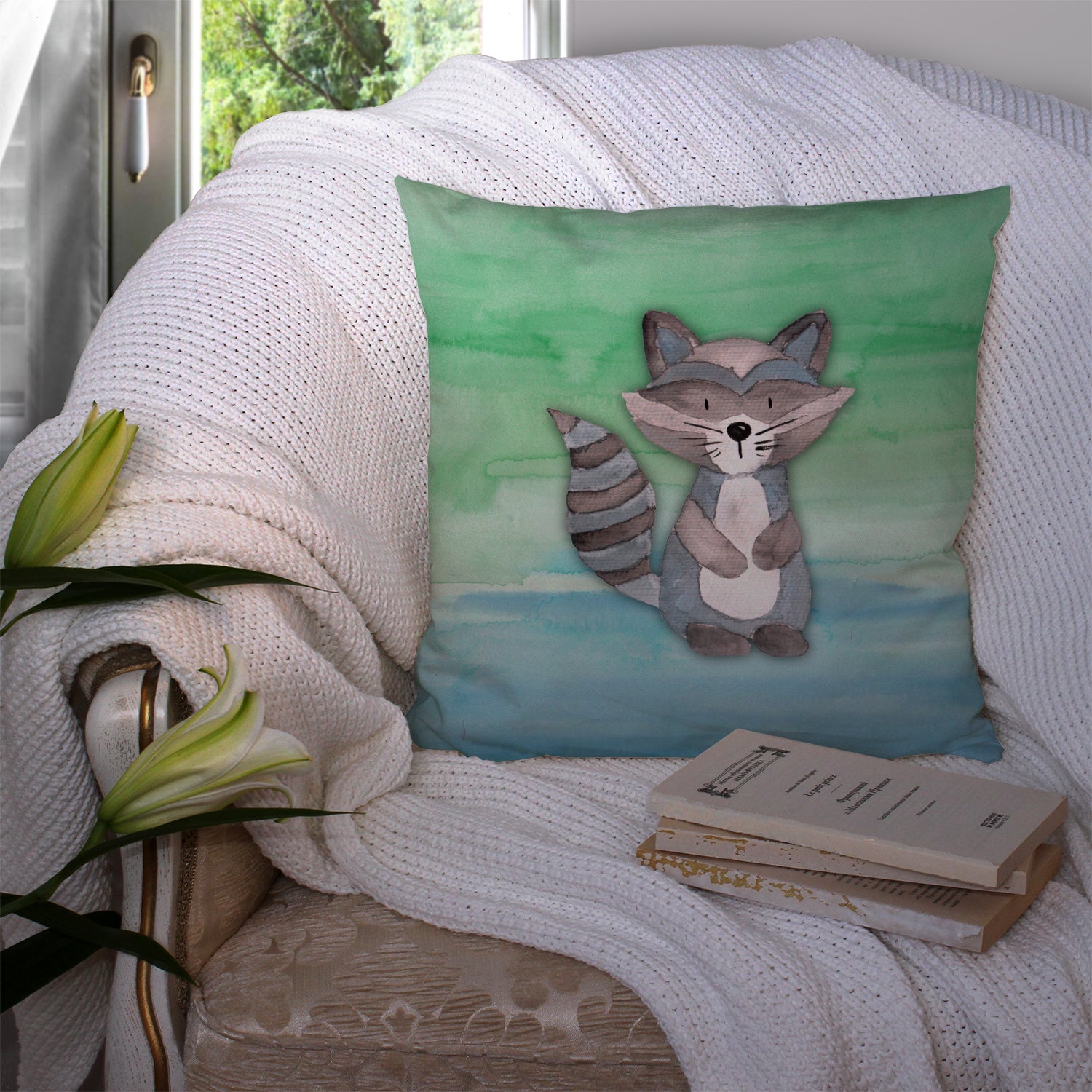 Raccoon Watercolor Fabric Decorative Pillow BB7438PW1414 - the-store.com