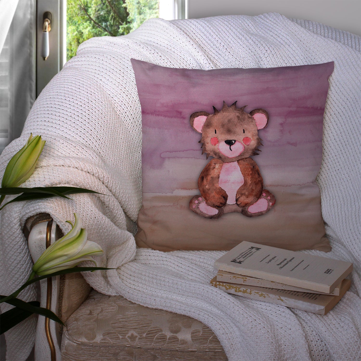Bear Cub Watercolor Fabric Decorative Pillow BB7441PW1414 - the-store.com