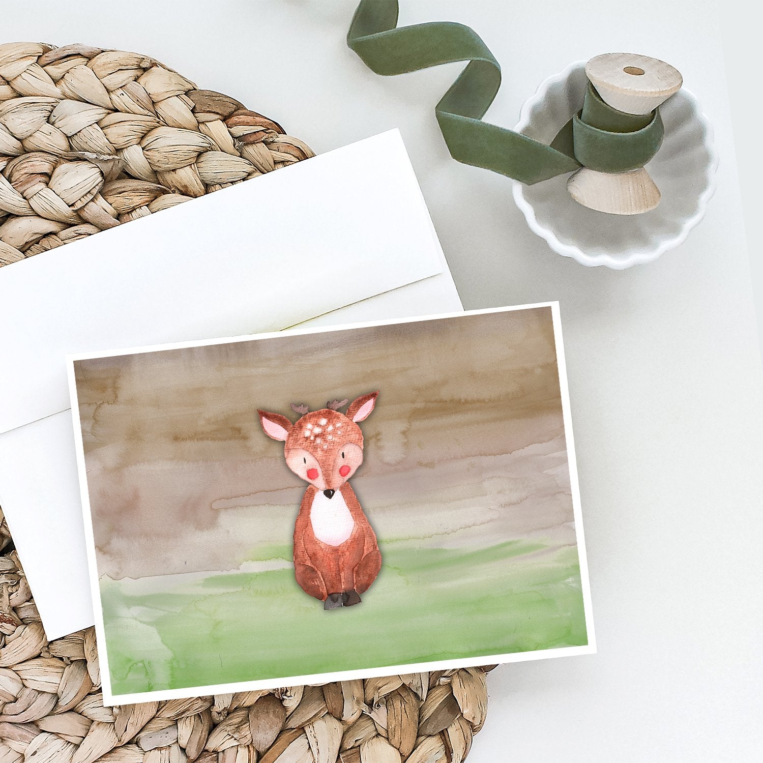Baby Deer Watercolor Greeting Cards and Envelopes Pack of 8 - the-store.com