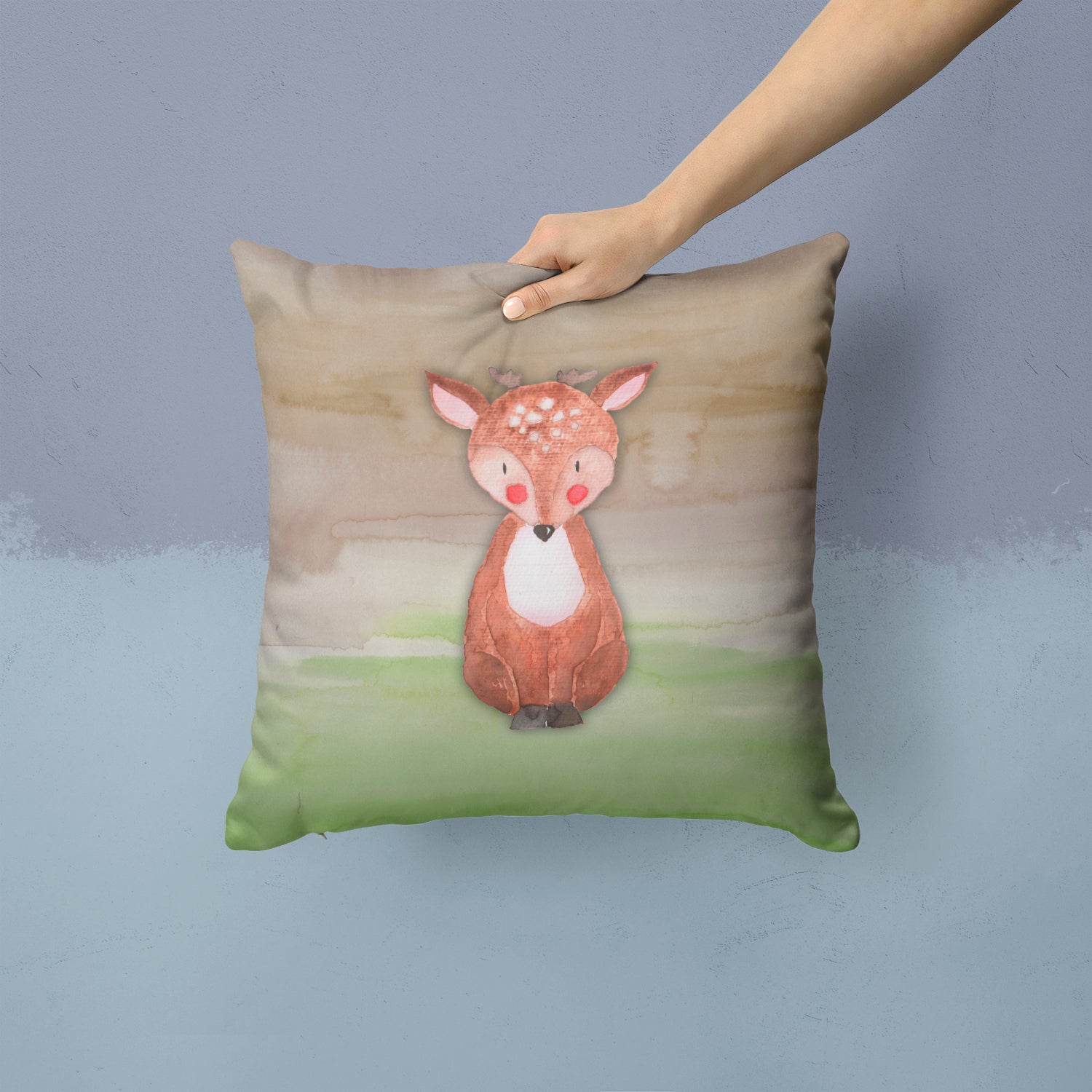 Caroline's Treasures Baby Deer Watercolor Throw Pillow - 14x14 Decorative Pillow – Art for Your Home & Patio BB7442PW1414