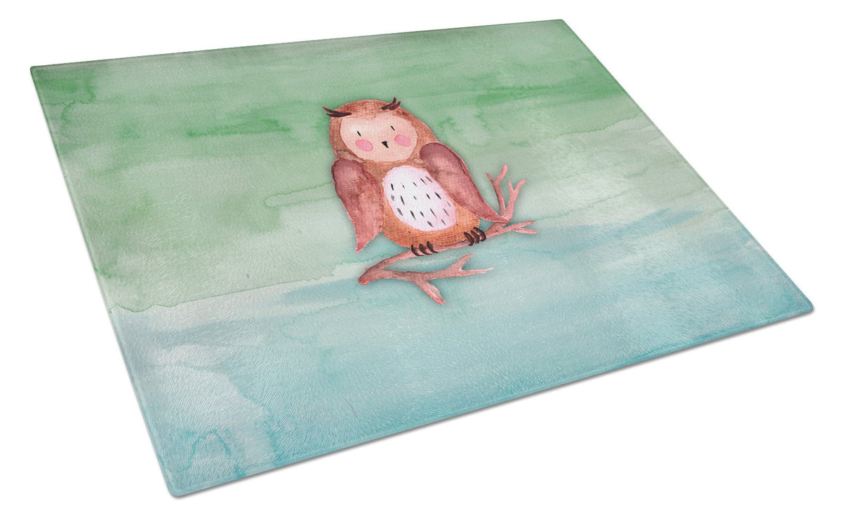 Brown Owl Watercolor Glass Cutting Board Large BB7443LCB by Caroline&#39;s Treasures