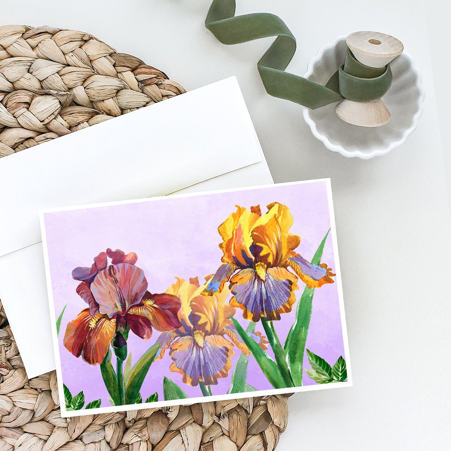 Purple and Yellow Iris Greeting Cards and Envelopes Pack of 8 - the-store.com
