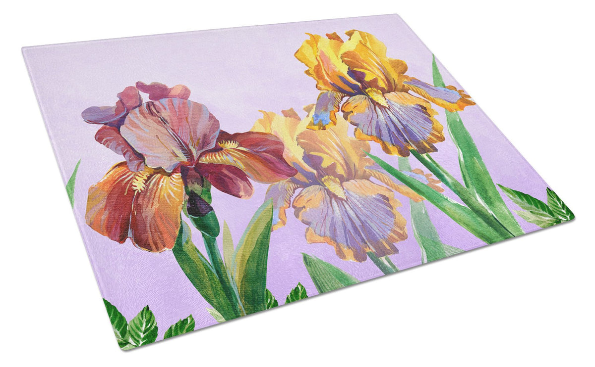 Purple and Yellow Iris Glass Cutting Board Large BB7445LCB by Caroline&#39;s Treasures