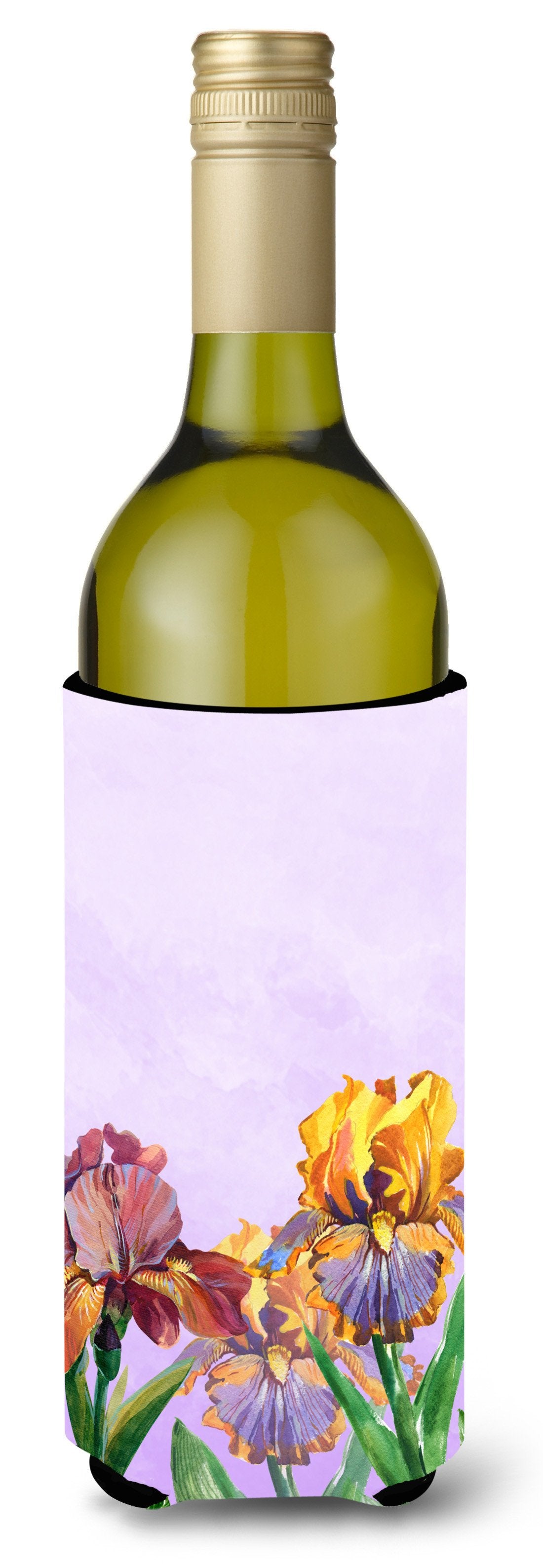 Purple and Yellow Iris Wine Bottle Beverge Insulator Hugger BB7445LITERK by Caroline's Treasures
