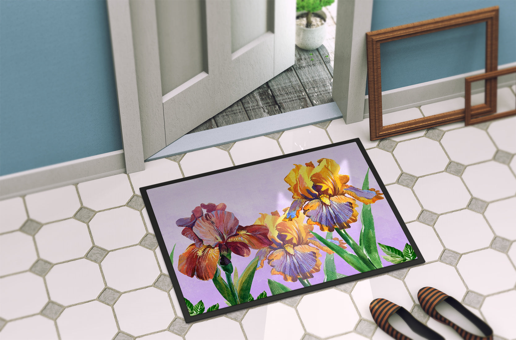 Purple and Yellow Iris Indoor or Outdoor Mat 18x27 BB7445MAT - the-store.com
