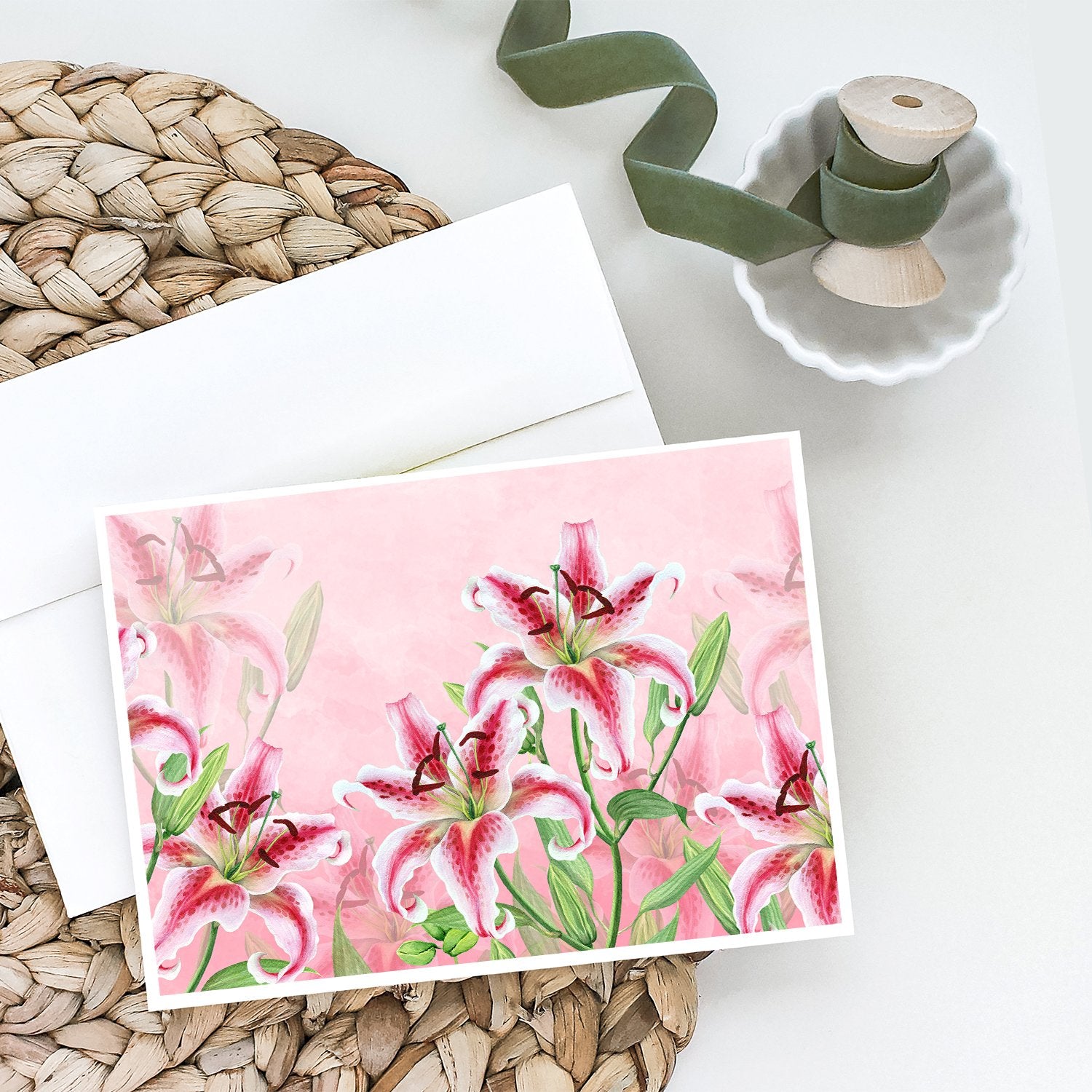 Buy this Pink Lillies Greeting Cards and Envelopes Pack of 8