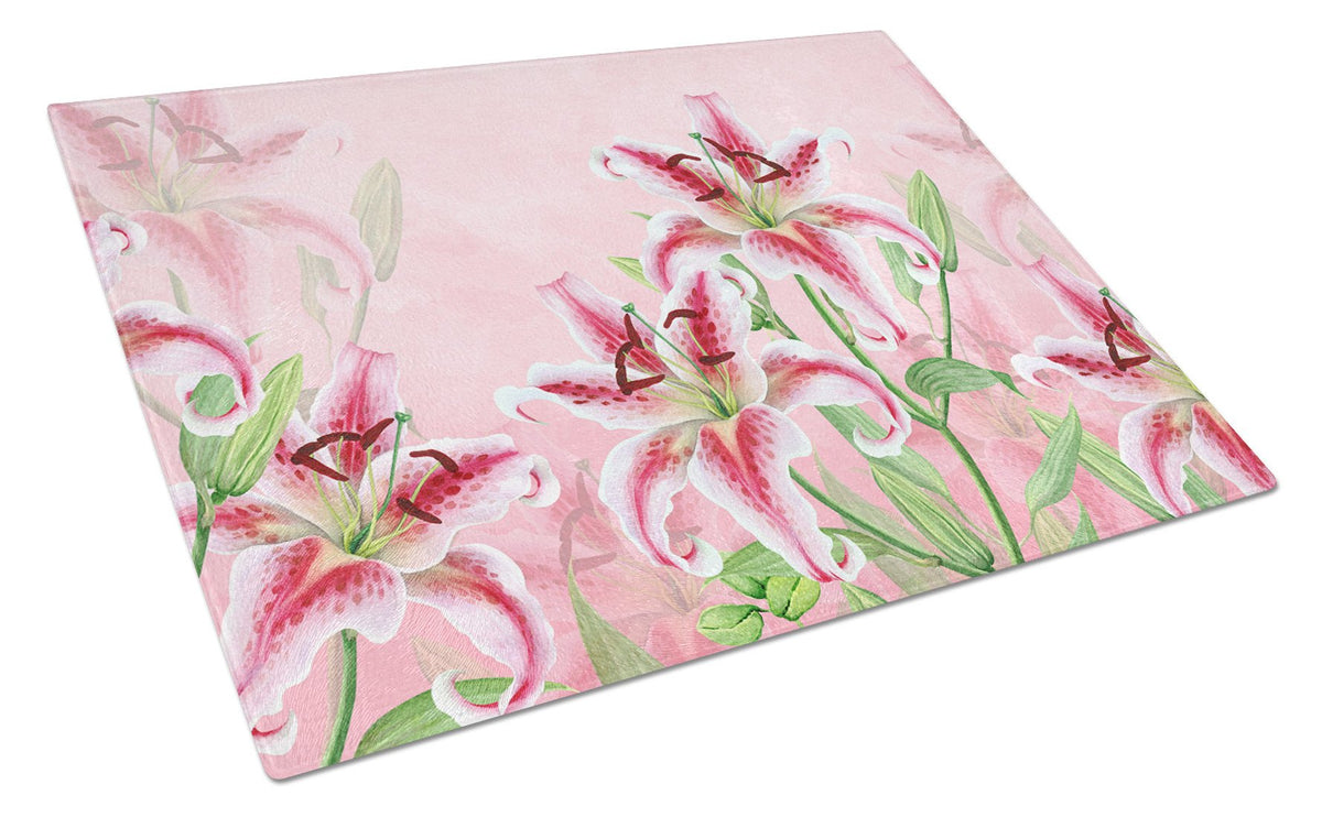 Pink Lillies Glass Cutting Board Large BB7446LCB by Caroline&#39;s Treasures
