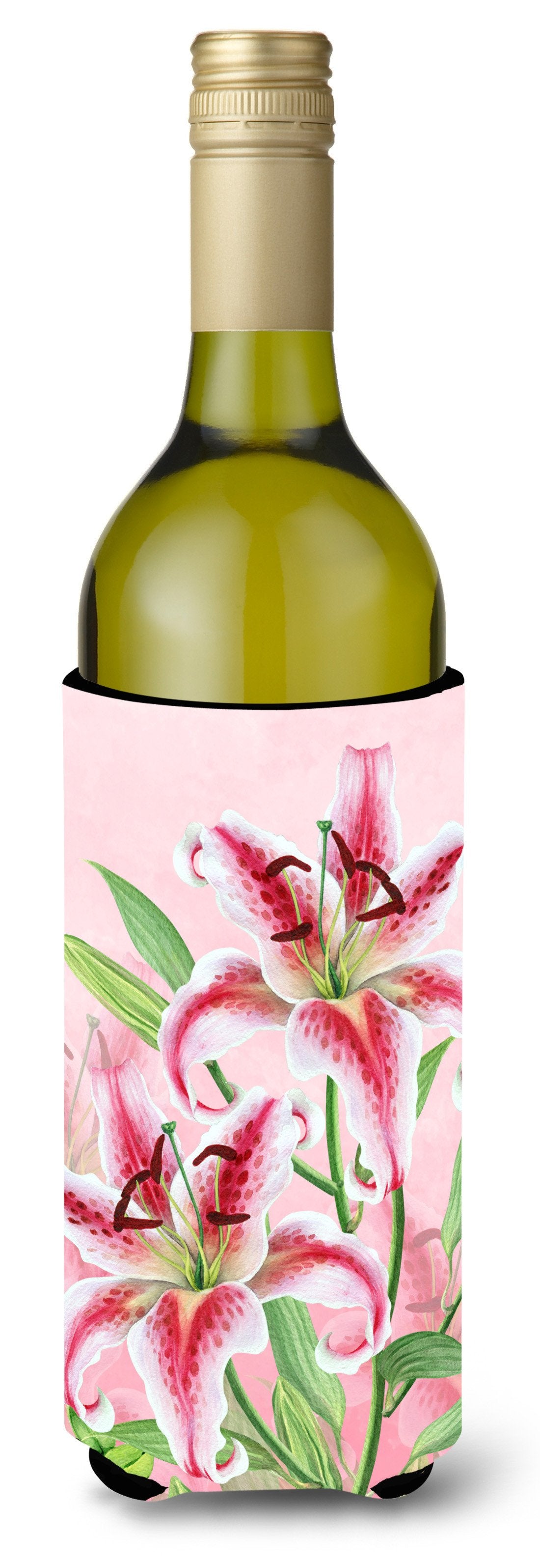 Pink Lillies Wine Bottle Beverge Insulator Hugger BB7446LITERK by Caroline&#39;s Treasures