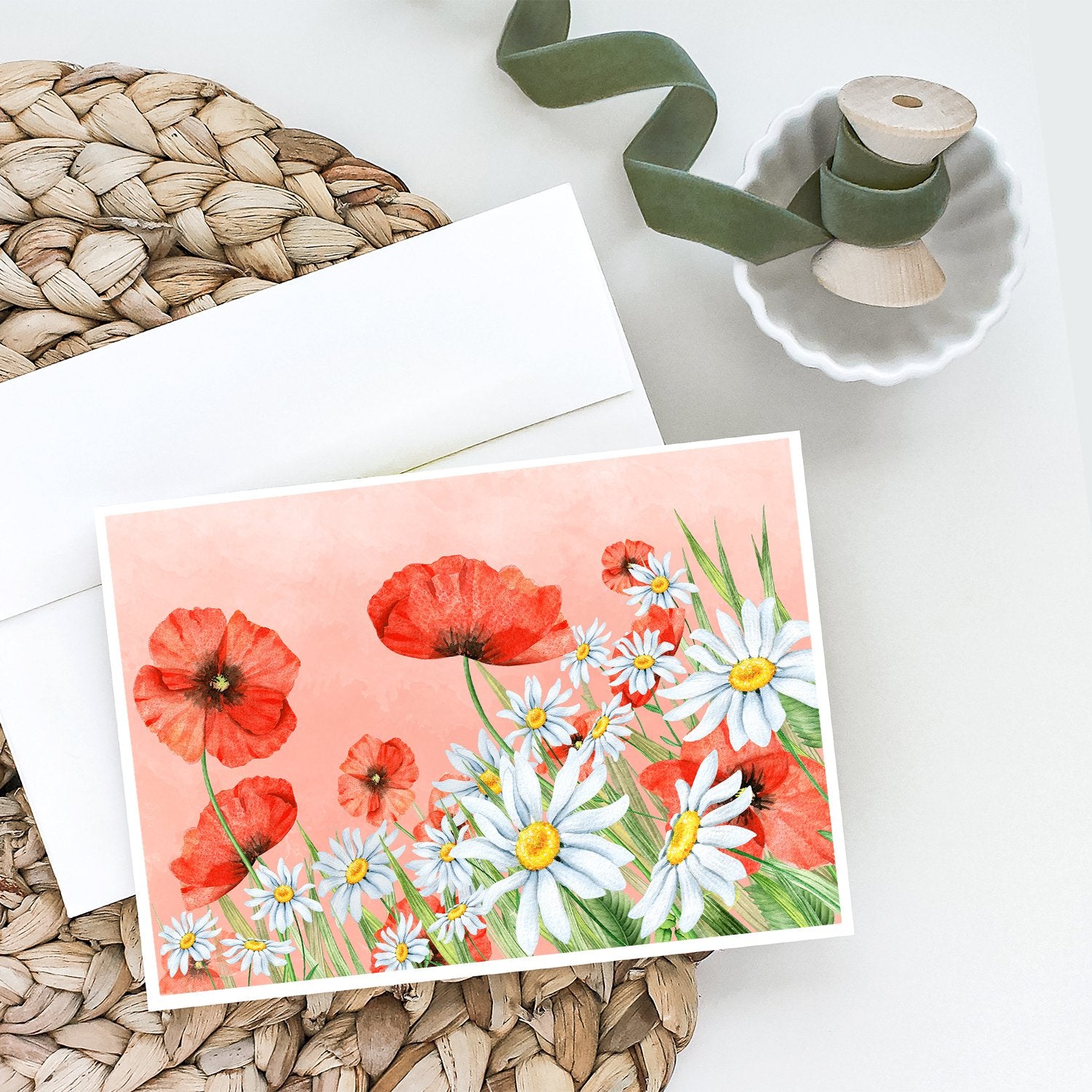 Poppies and Chamomiles Greeting Cards and Envelopes Pack of 8 - the-store.com