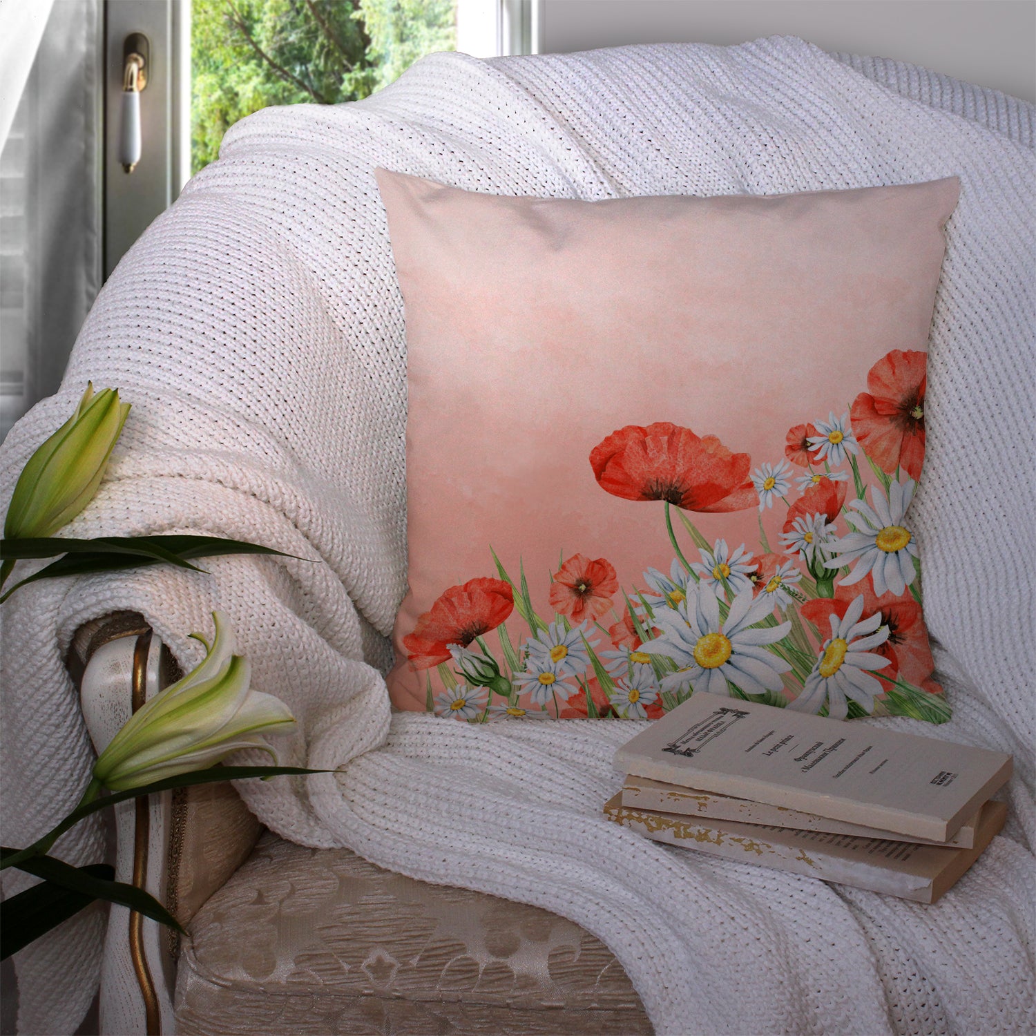 Poppies and Chamomiles Fabric Decorative Pillow BB7448PW1414 - the-store.com