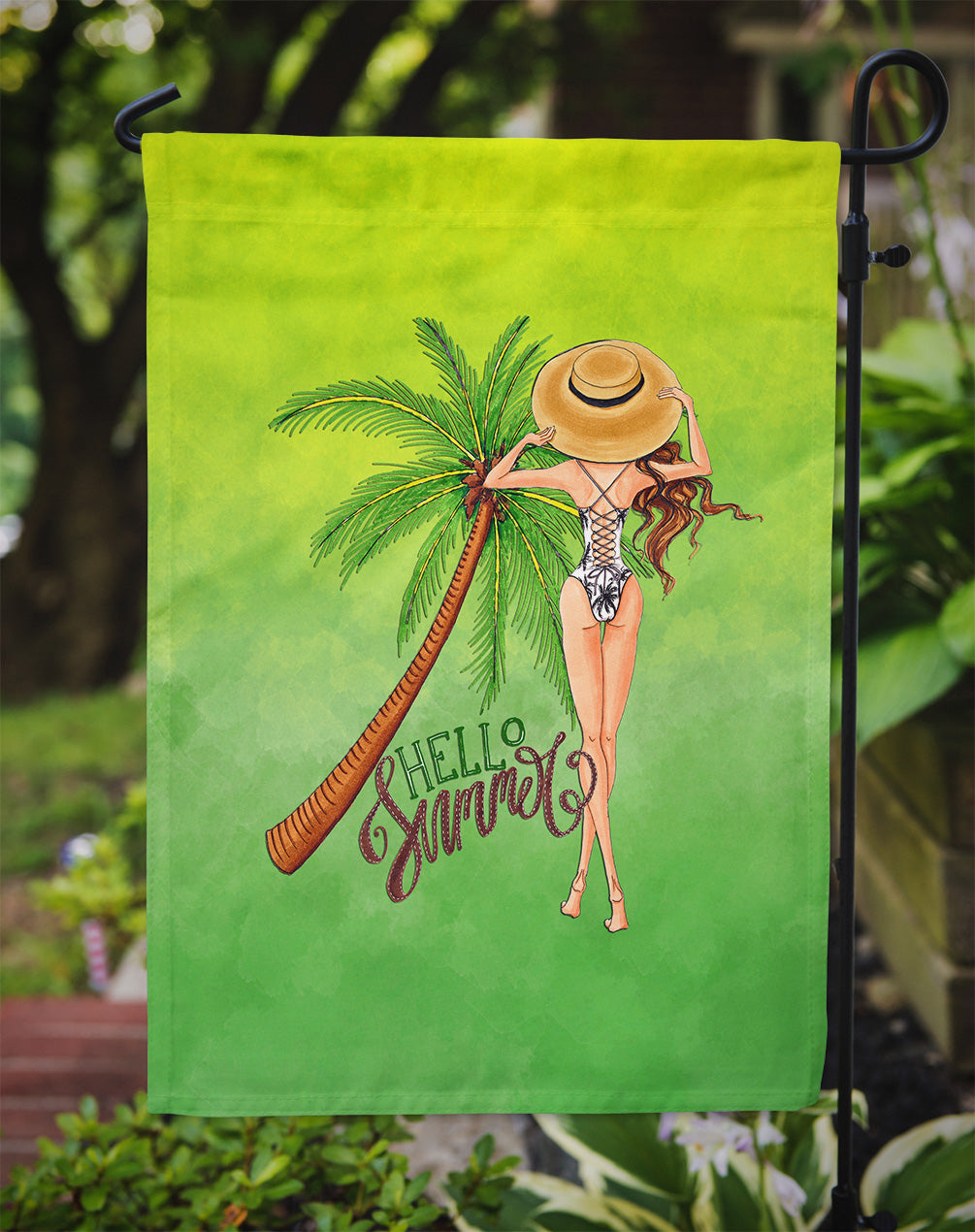 Hello Summer Lady in Swimsuit Flag Garden Size BB7452GF  the-store.com.