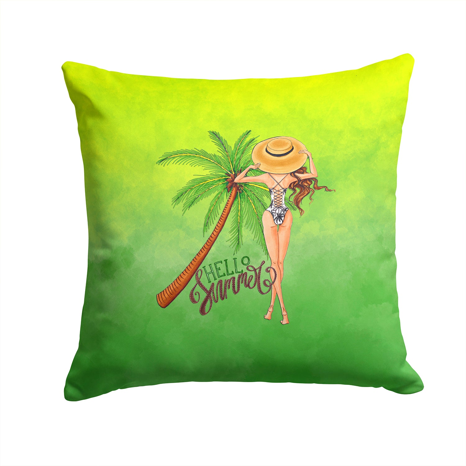 Hello Summer Lady in Swimsuit Fabric Decorative Pillow BB7452PW1414 - the-store.com