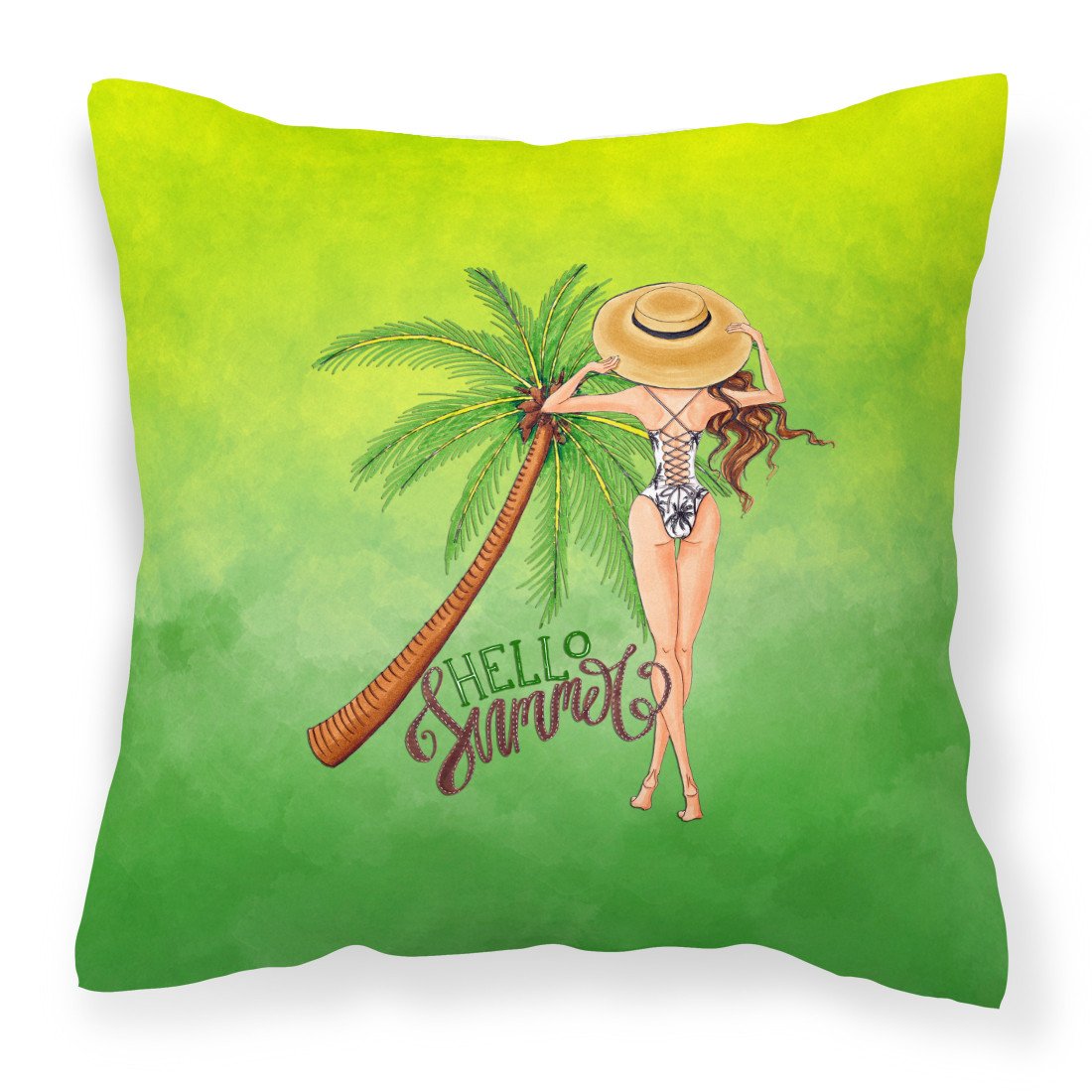 Hello Summer Lady in Swimsuit Fabric Decorative Pillow BB7452PW1818 by Caroline&#39;s Treasures