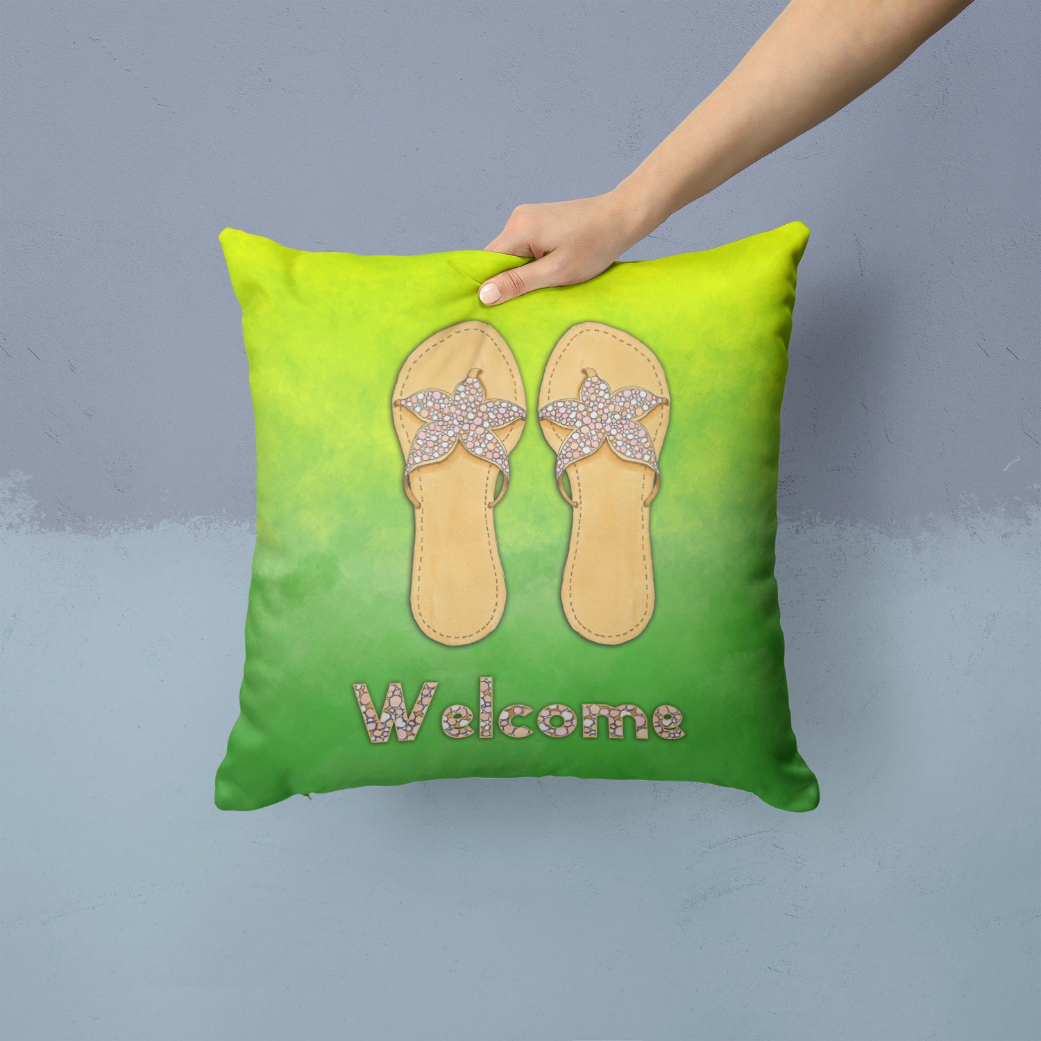 Flip Flops Welcome Fabric Decorative Pillow BB7454PW1414 - the-store.com