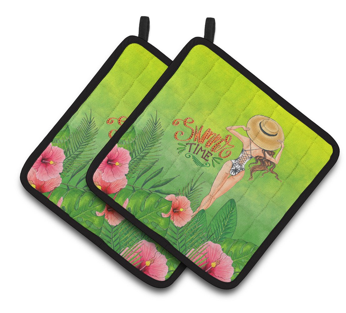 Summer Time Lady in Swimsuit Pair of Pot Holders BB7455PTHD by Caroline's Treasures