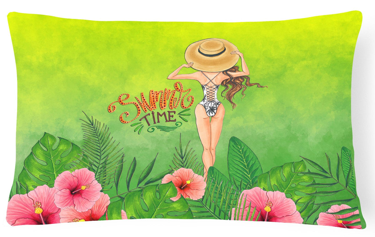 Summer Time Lady in Swimsuit Canvas Fabric Decorative Pillow BB7455PW1216 by Caroline&#39;s Treasures