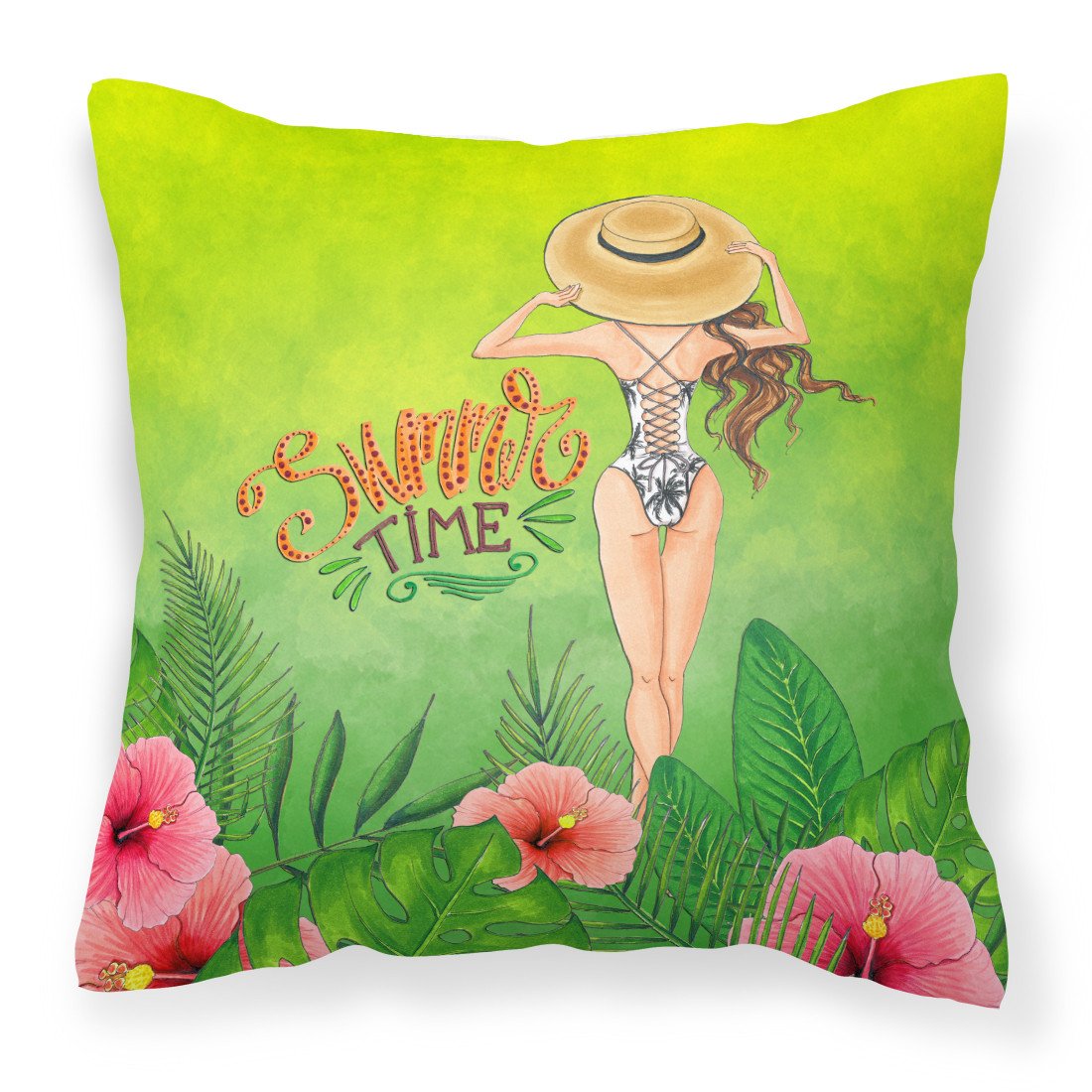 Summer Time Lady in Swimsuit Fabric Decorative Pillow BB7455PW1818 by Caroline's Treasures