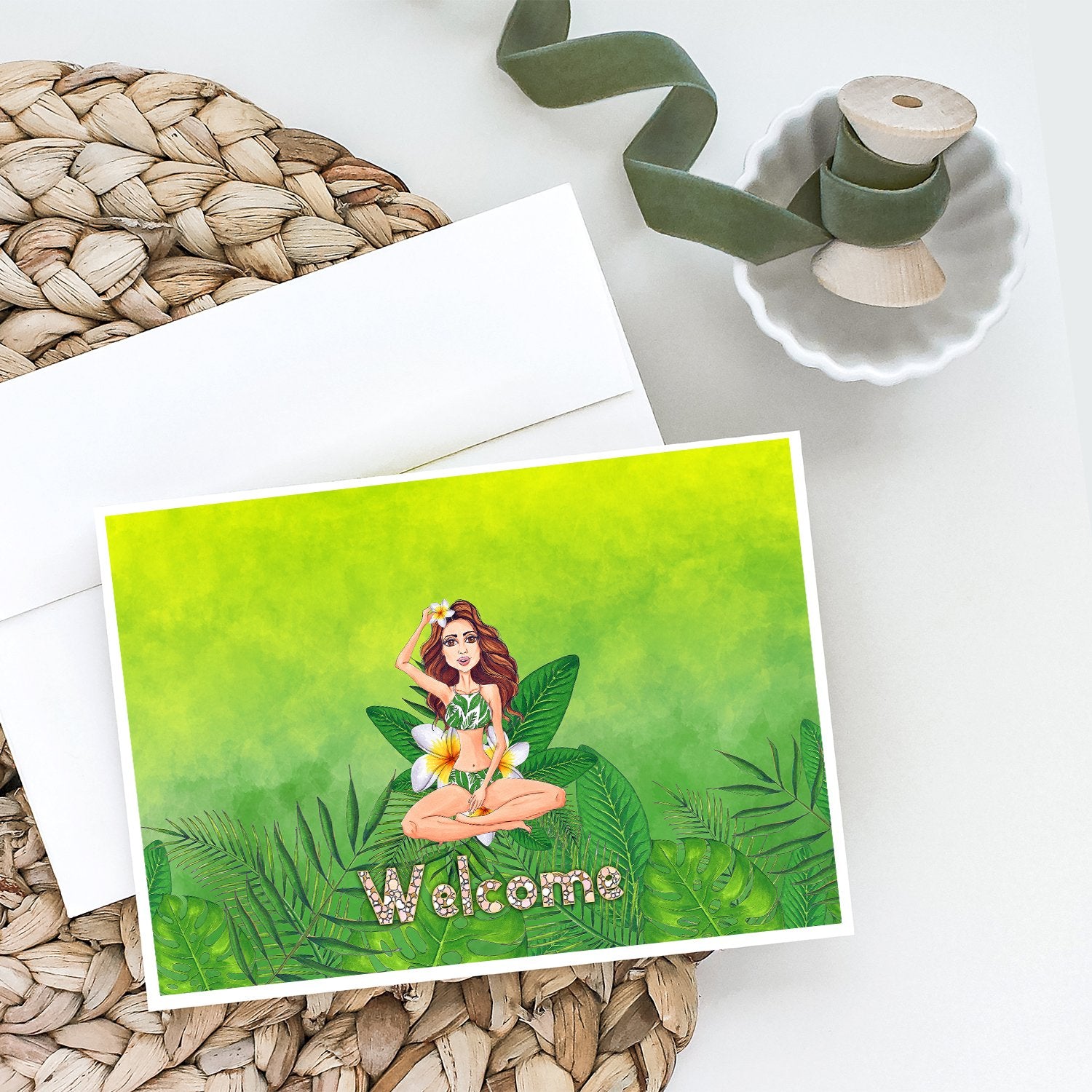 Welcome Lady in Bikini Summer Greeting Cards and Envelopes Pack of 8 - the-store.com