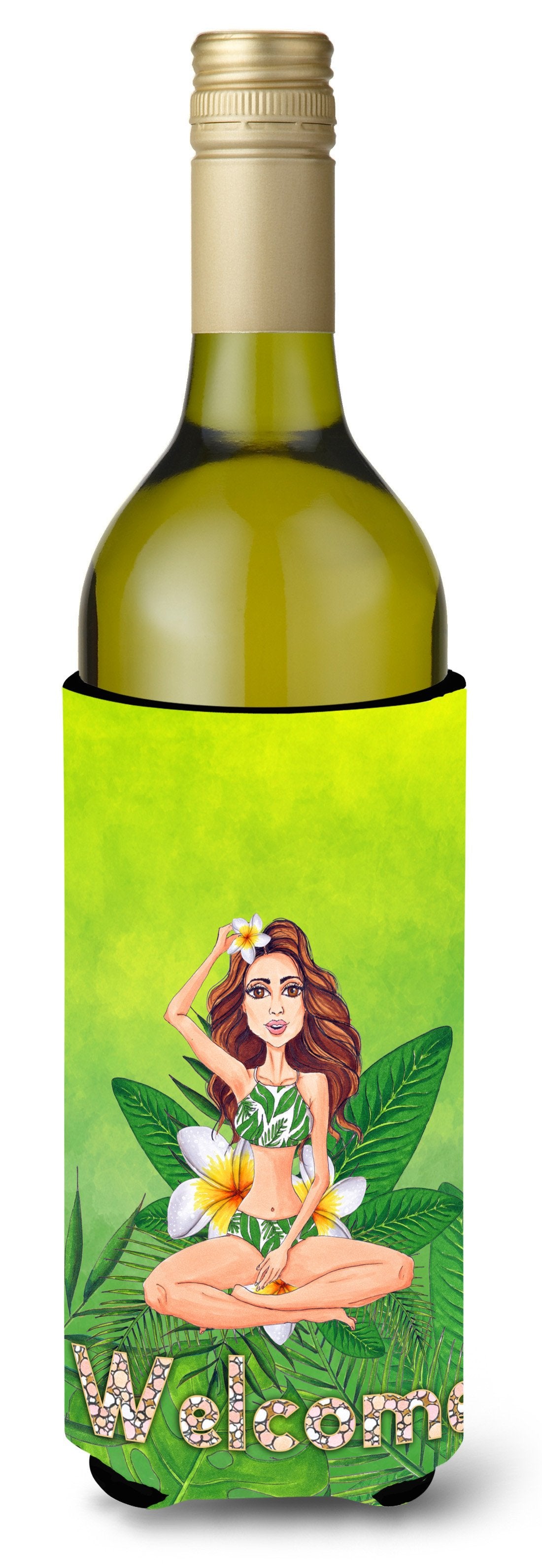 Welcome Lady in Bikini Summer Wine Bottle Beverge Insulator Hugger BB7457LITERK by Caroline&#39;s Treasures